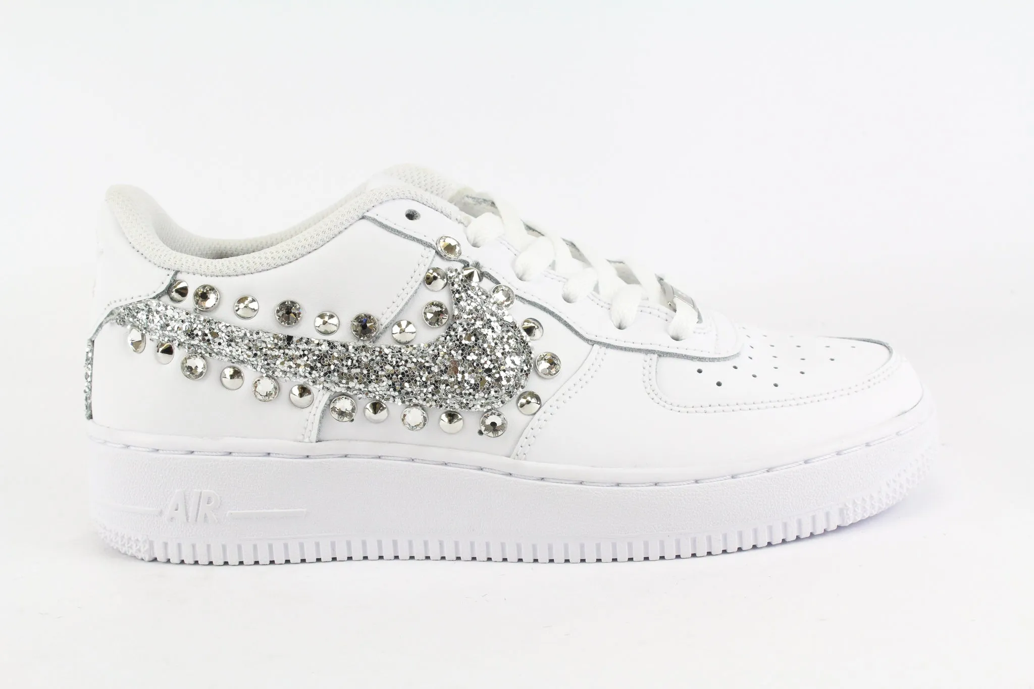 Nike Air Force 1 '07 Silver Glitter Borchie & Strass Cushioned Design