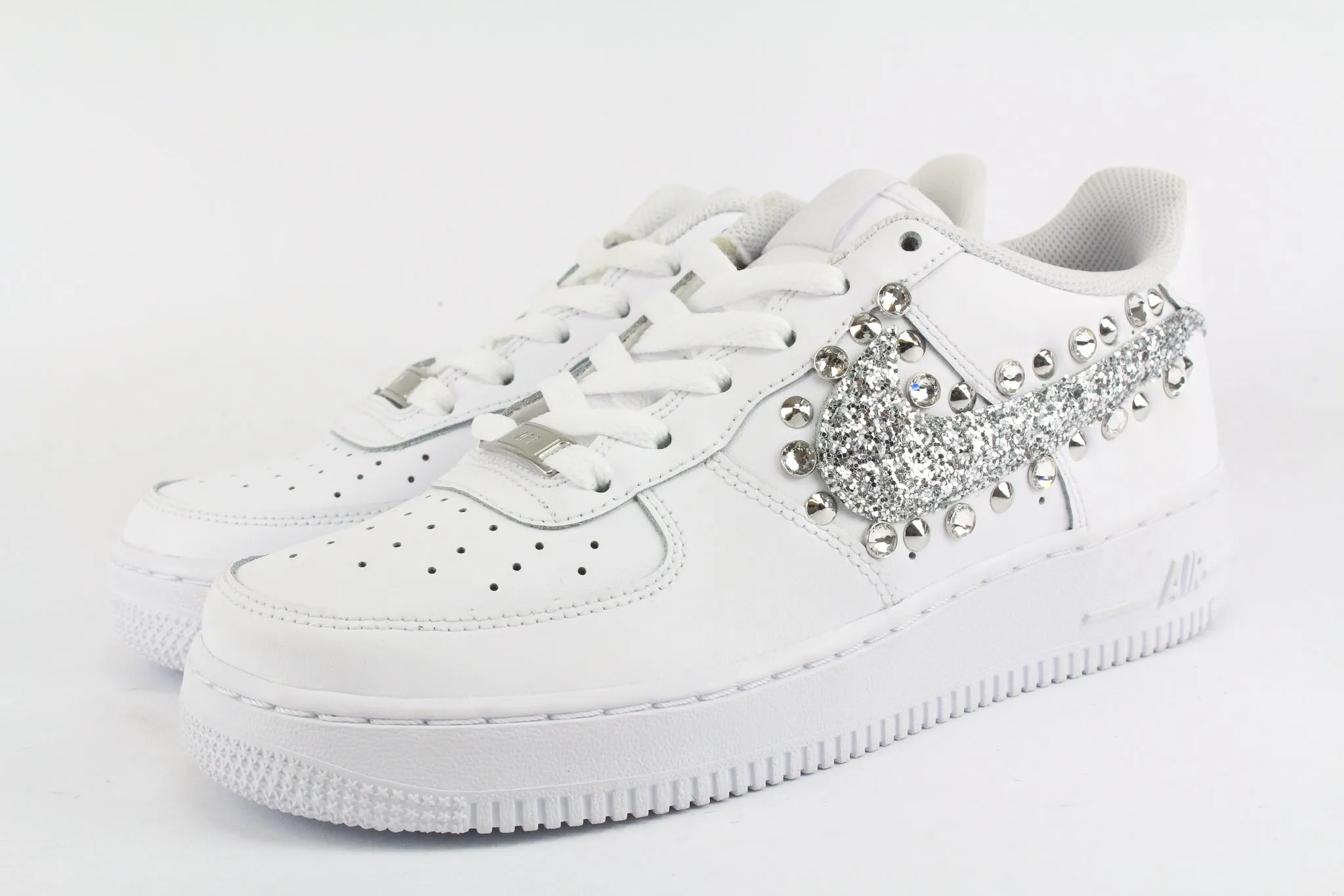 Nike Air Force 1 '07 Silver Glitter Borchie & Strass Padded Ankle Zone