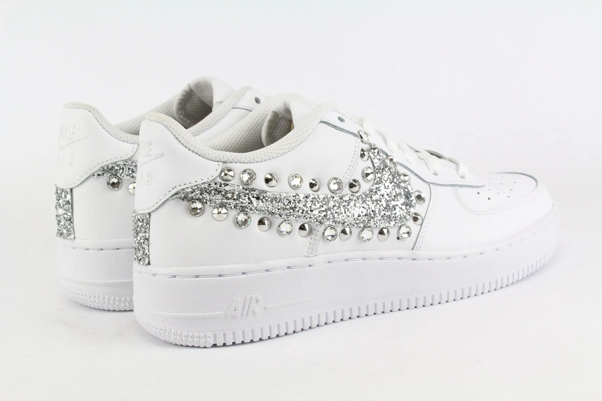 Nike Air Force 1 '07 Silver Glitter Borchie & Strass Padded Ankle Zone