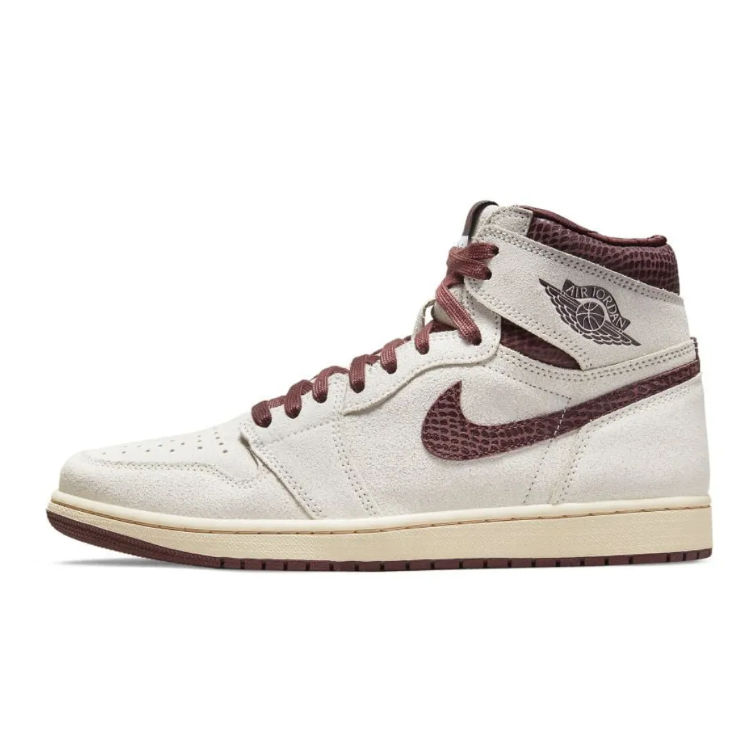 Nike Air Jordan 1 High x A Ma Manire Sail and Burgundy Statement flair Walk Flex