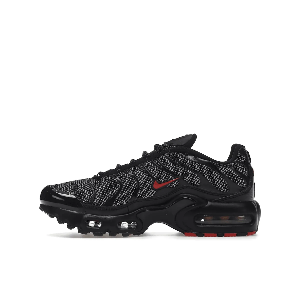 Nike Air Max Plus Black University Red Reflective Silver Neutral Colors