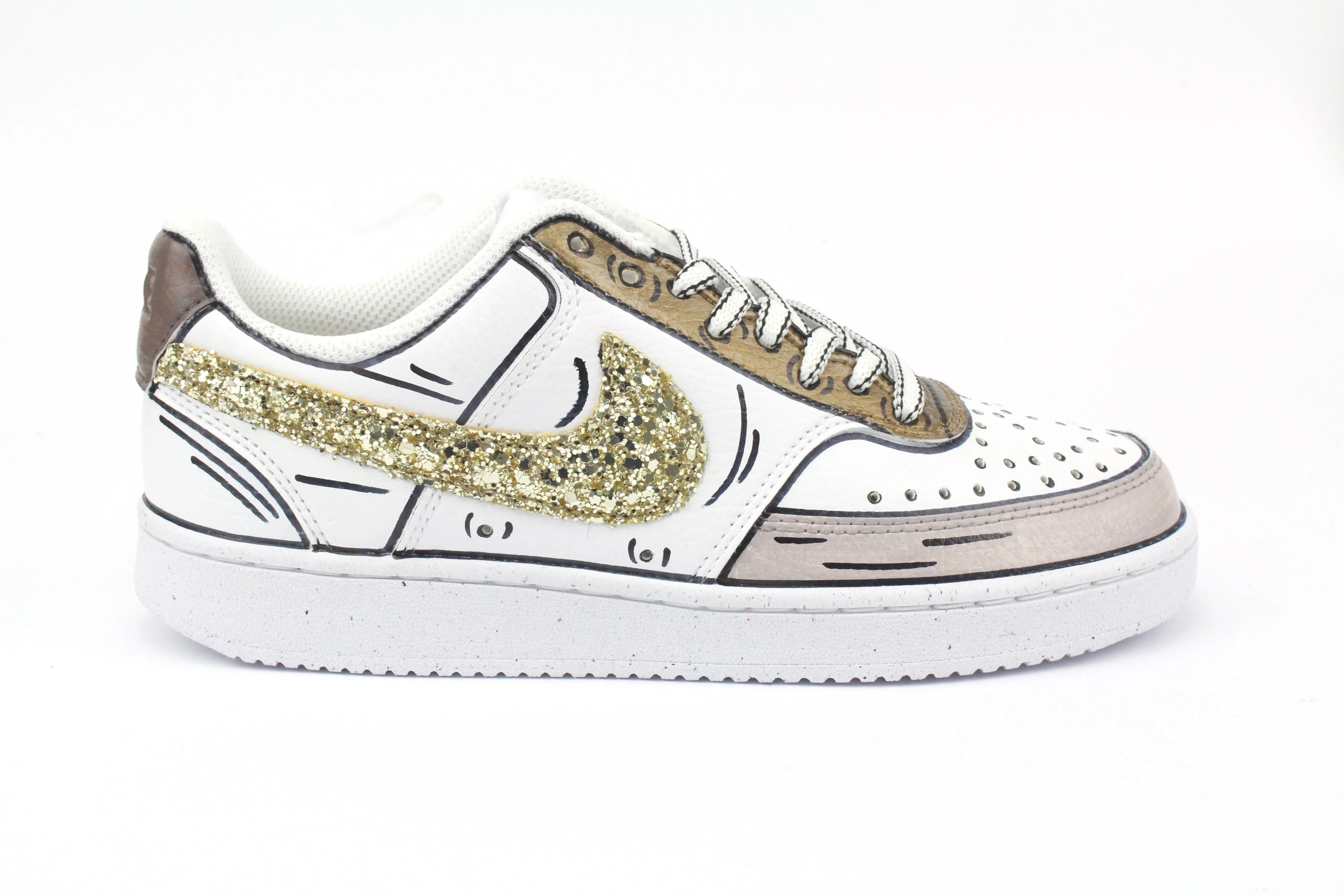 Nike Court Vision Low Cartoons Brown & Glitter Smooth Step