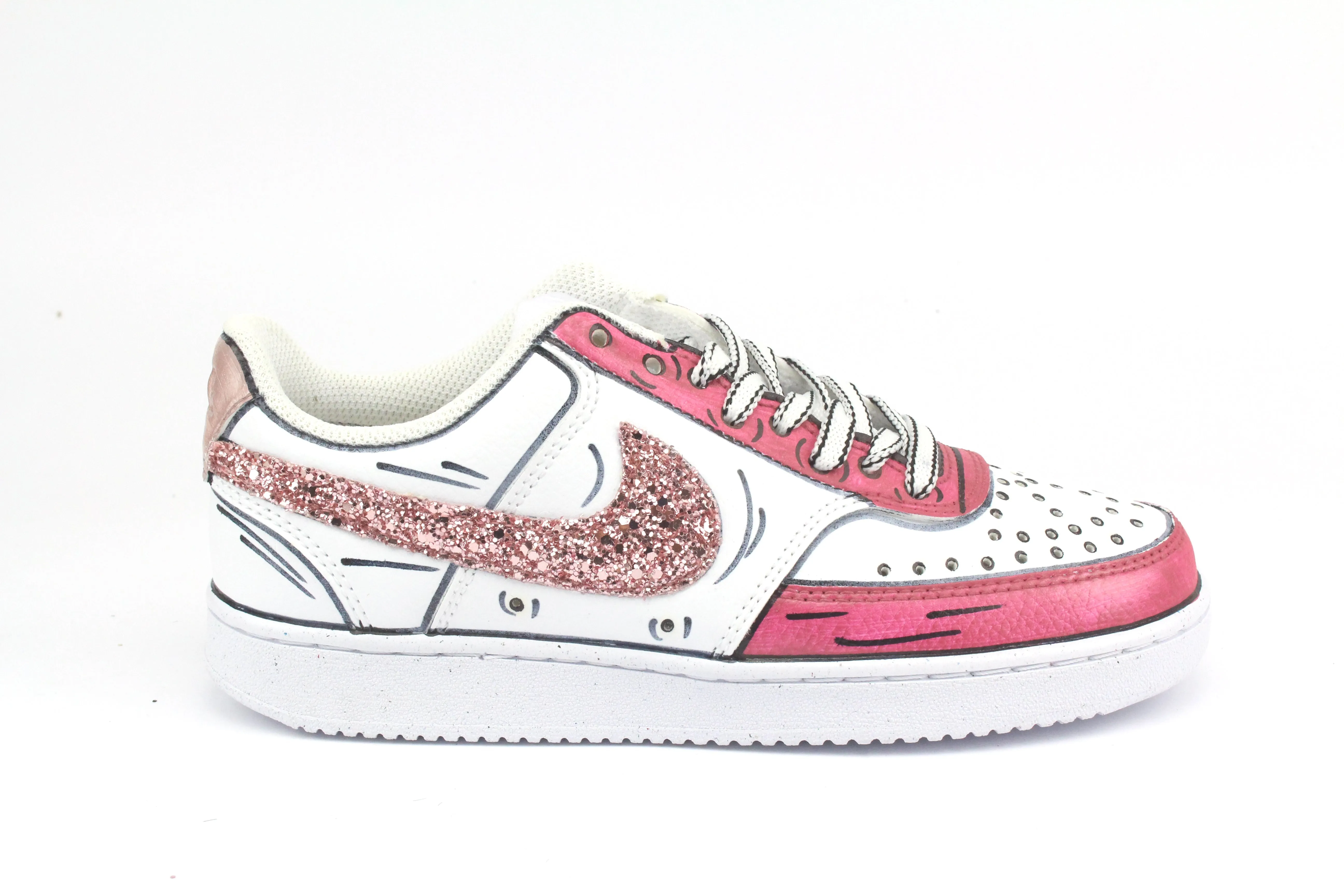 Nike Court Vision Low Cartoons Rosa & Glitter Premium Material