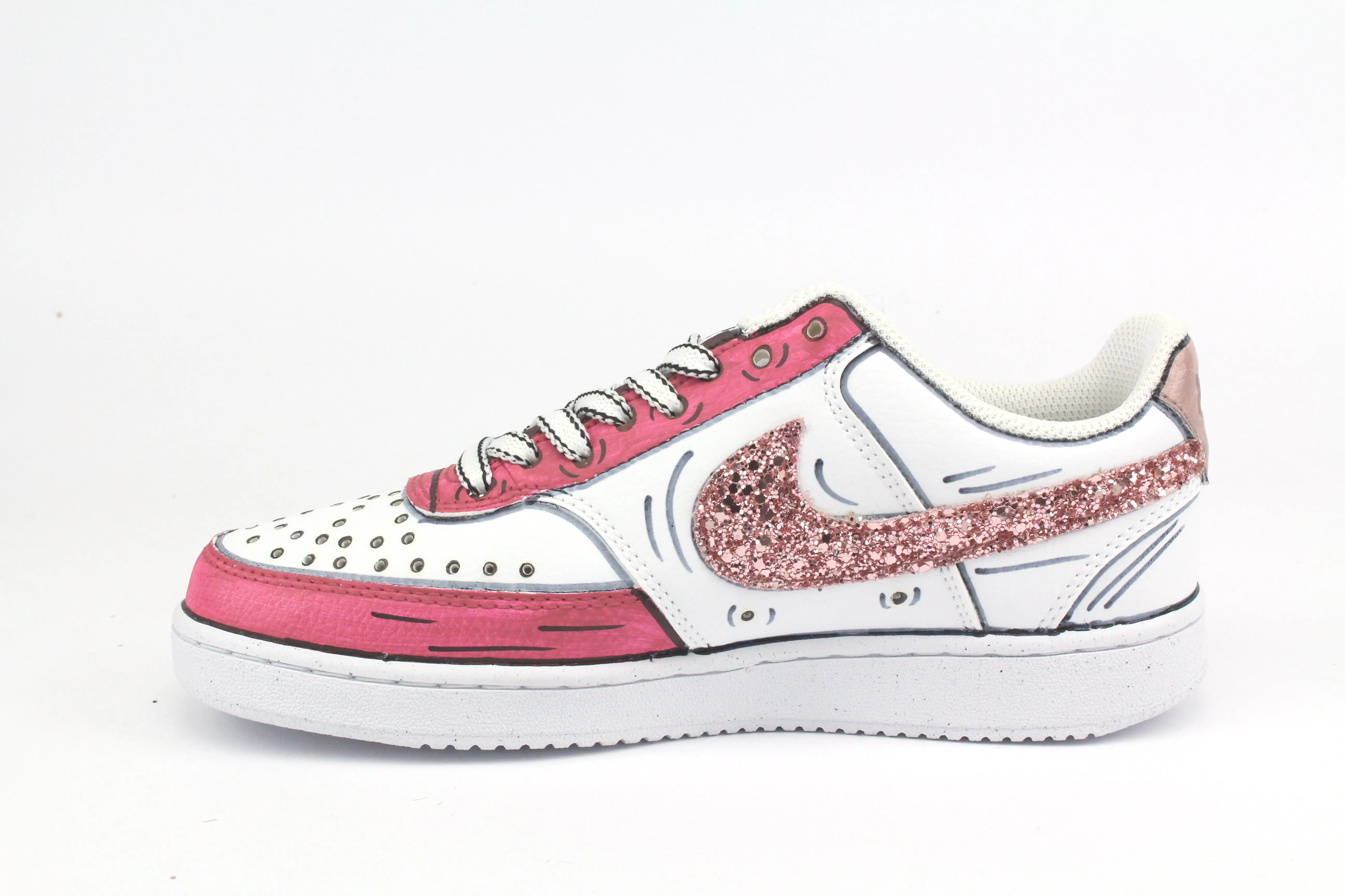 Nike Court Vision Low Cartoons Rosa & Glitter Premium Material