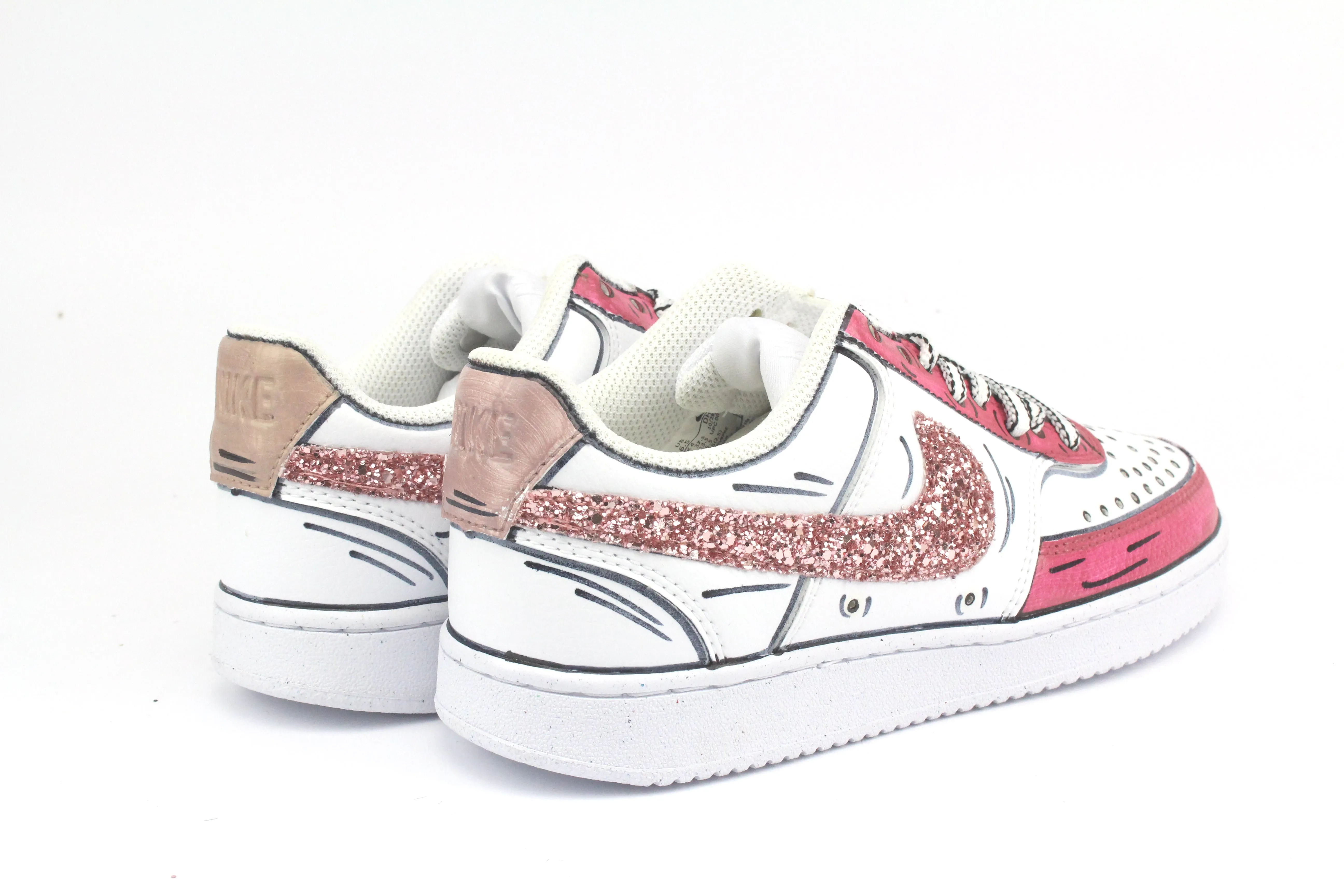 Nike Court Vision Low Cartoons Rosa & Glitter Premium Material
