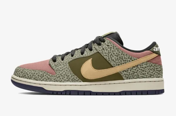 Nike SB Dunk Low Pro QS Shoe - Khaki/Amber Brown-Rough Green-Rust/Pink (Arts-Rec) Dry Motion
