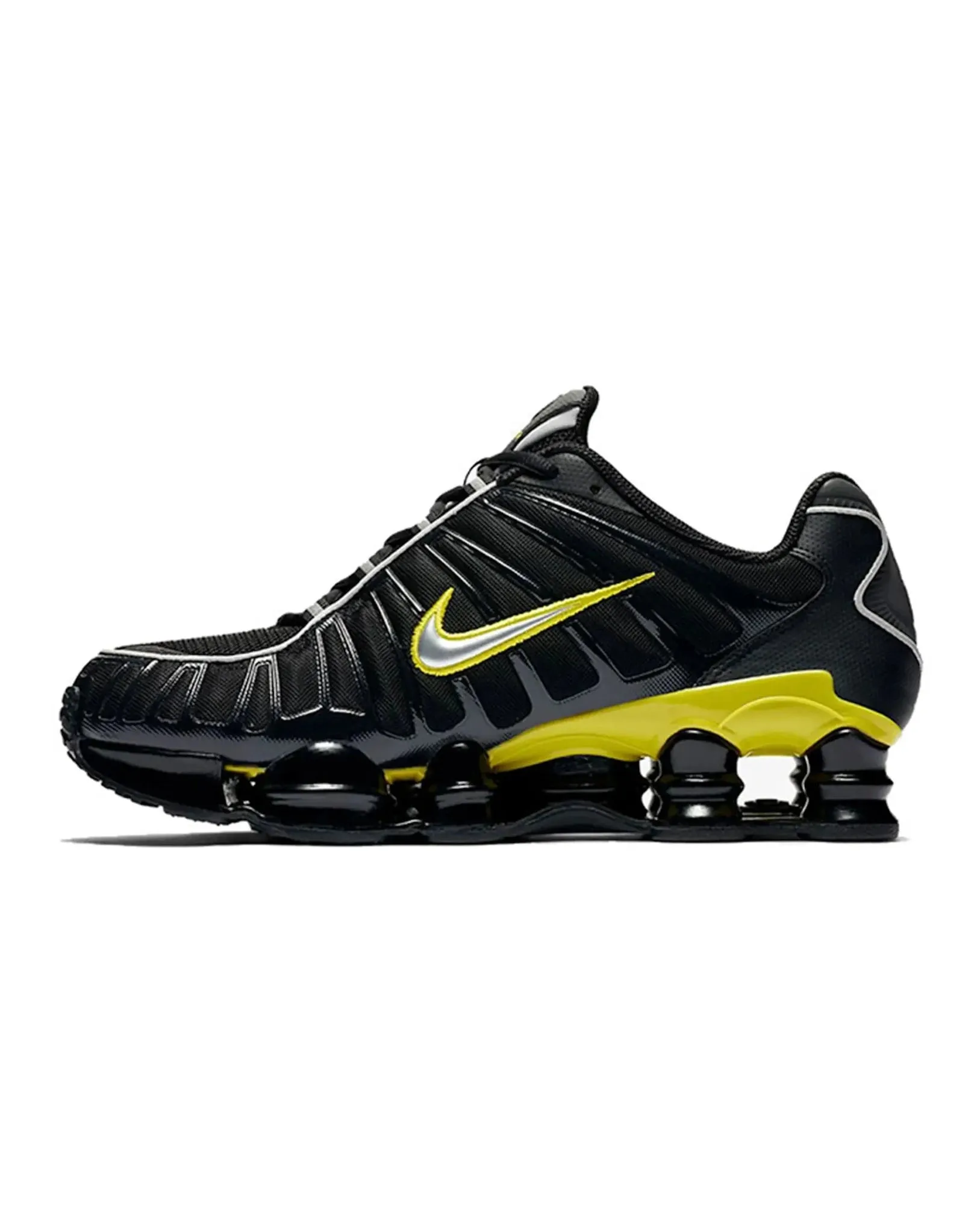Nike Shox TL Black Dynamic Yellow Metallic Silver Flexible Fit