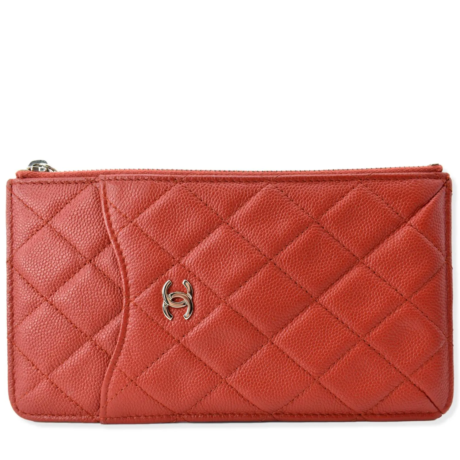 Non Slip CHANEL Classic Caviar Quilted Leather Flat Wallet Pouch Red