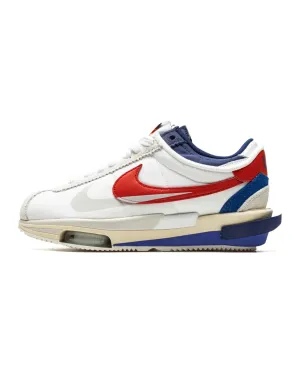 multi - color youth shoes Nike Zoom Cortez SP X Sacai White University Red Blue