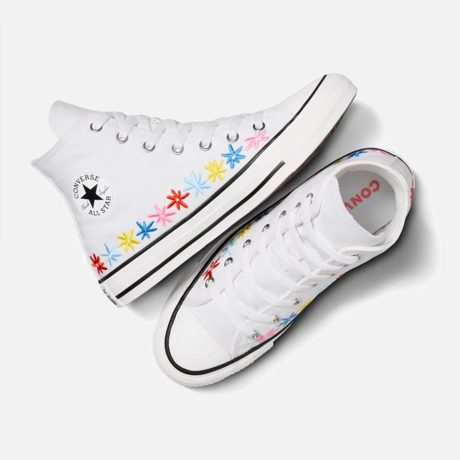 Older Kid's Converse Chuck Taylor Hi White Floral Soft Interior