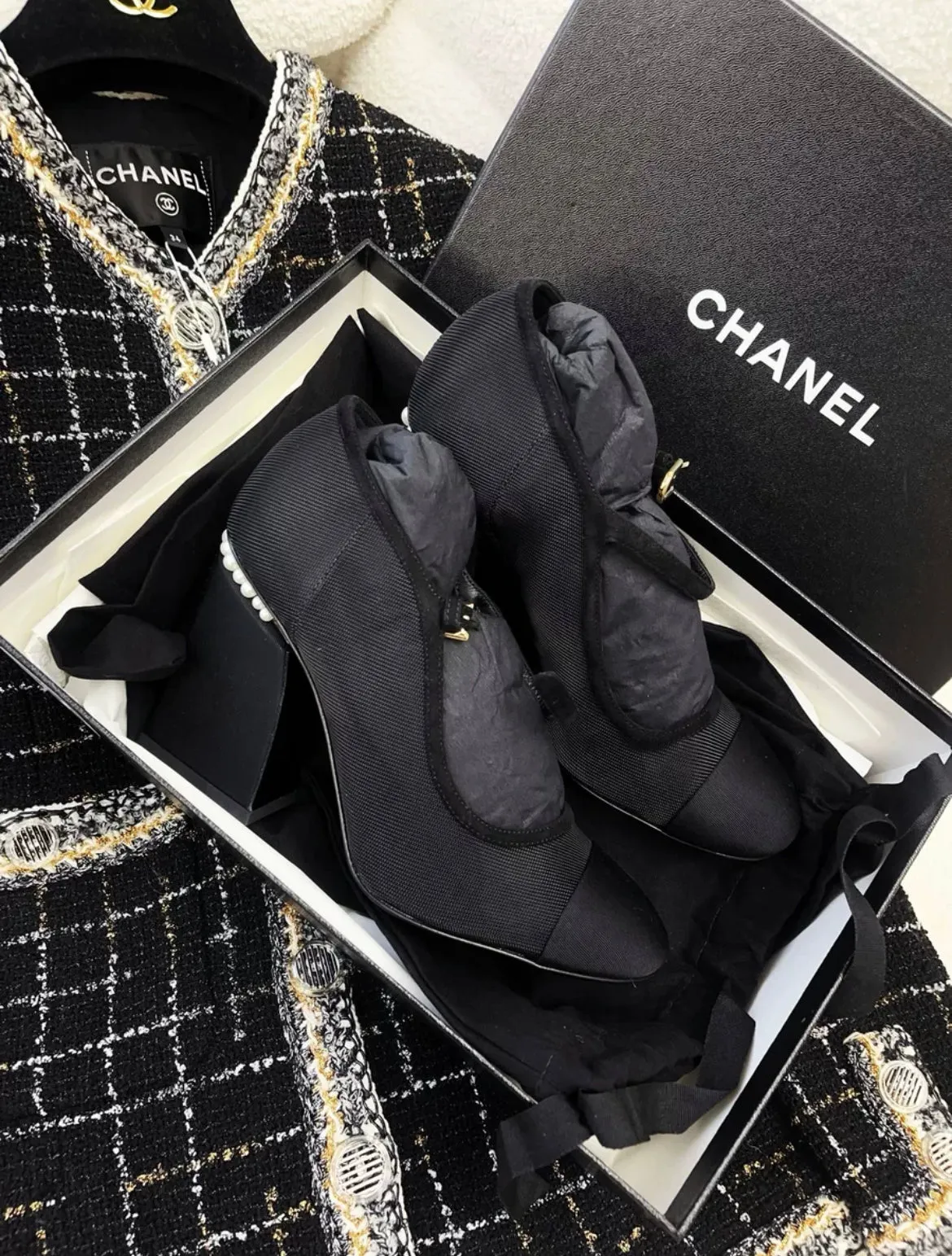 Over-the-Knee Heels Chanel Black Heels with pearls size 37C