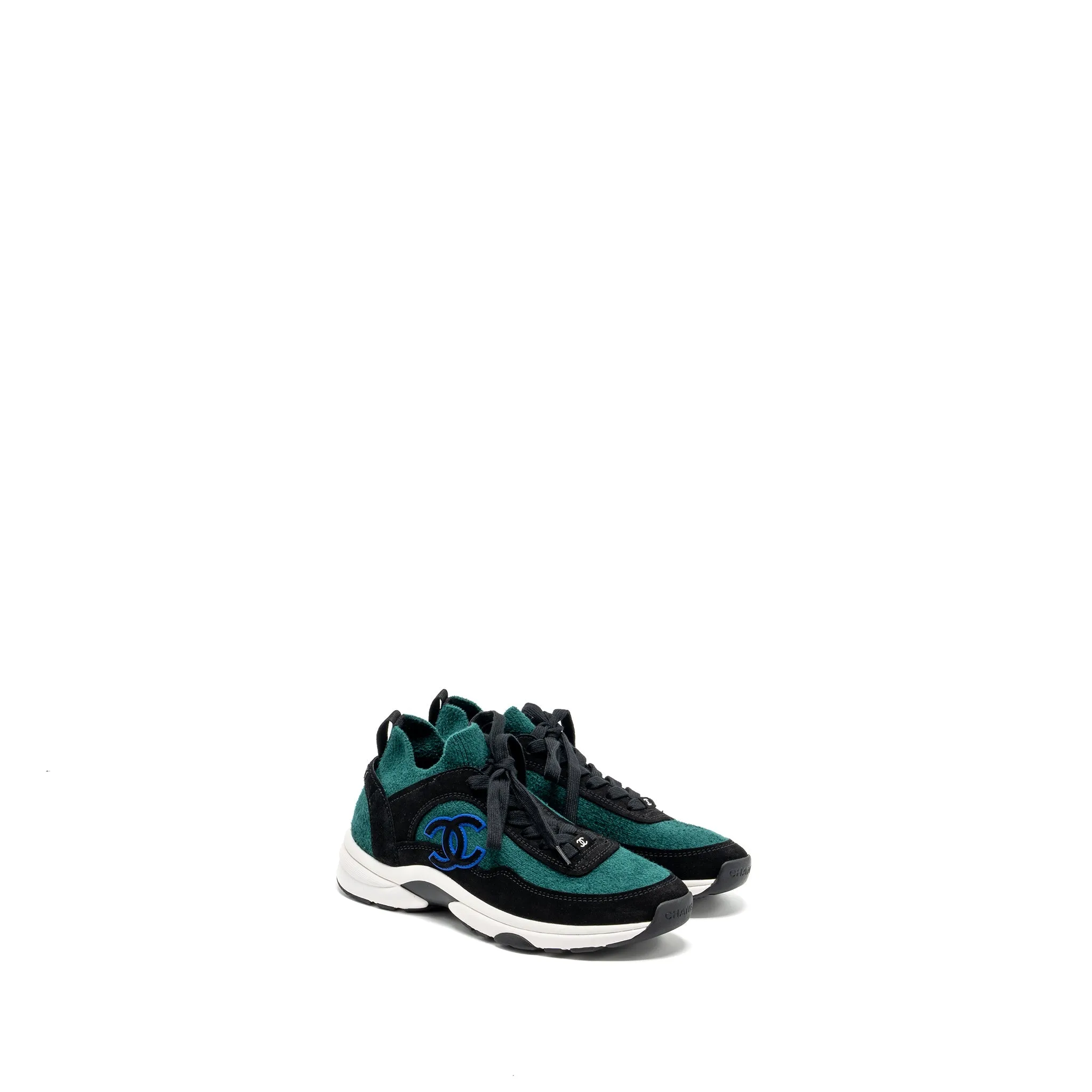 Plush flexibility Chanel Size 37 CC logo Sneakers Suede/Knit Fabric Green/Black