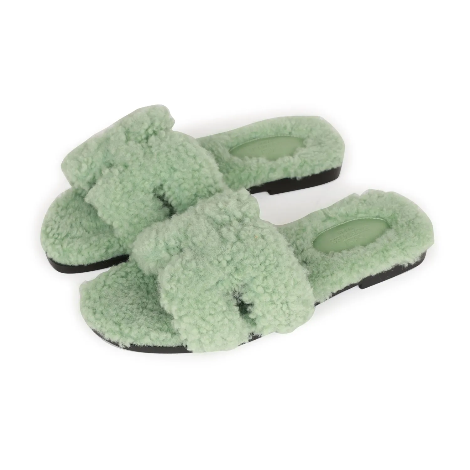 Practical Walking Shoes Hermes Oran Sandals Vert D'eau Woolskin 35