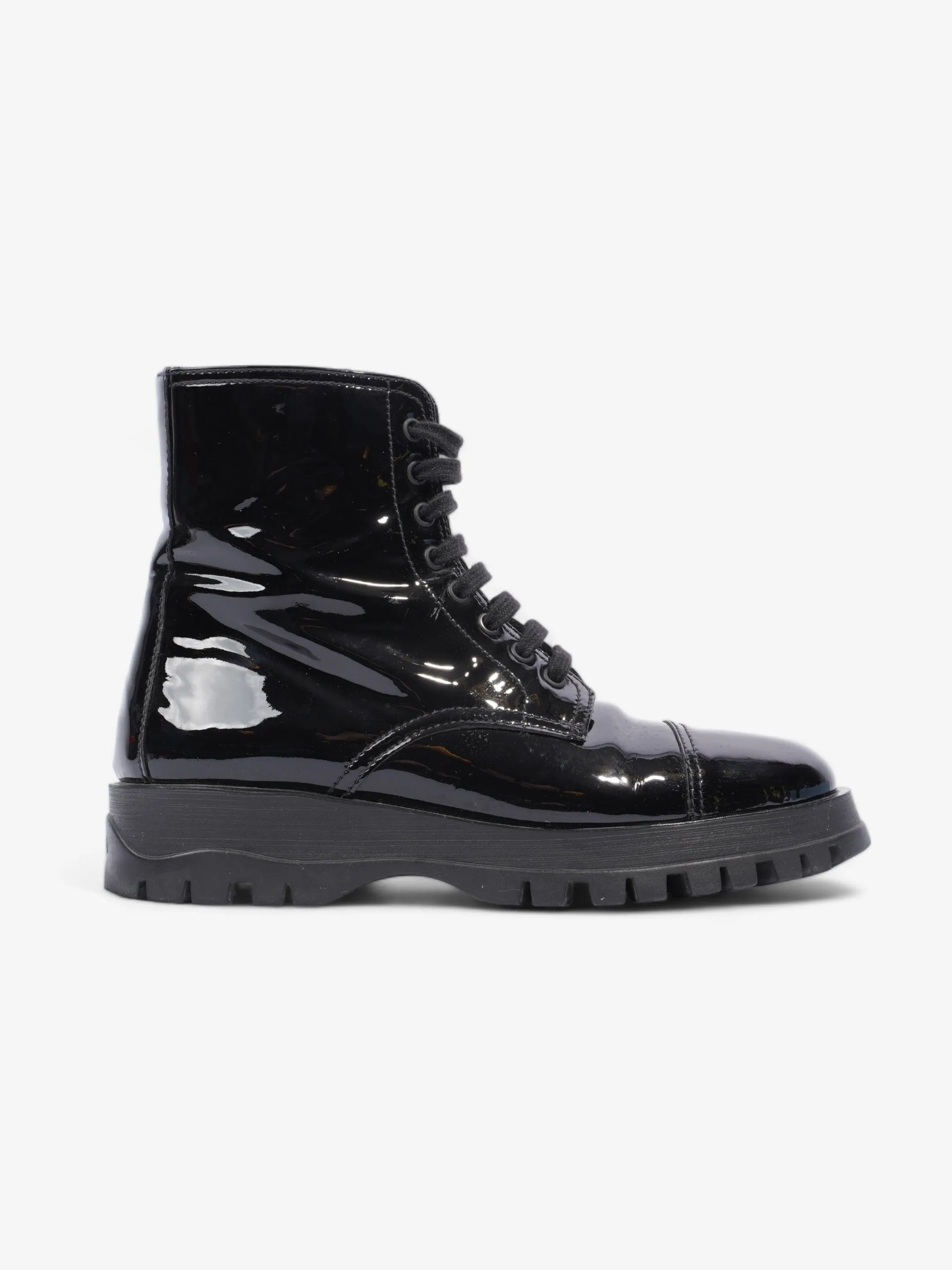Prada Boots Black Patent Leather EU 36.5 UK 3.5 Grip Bold