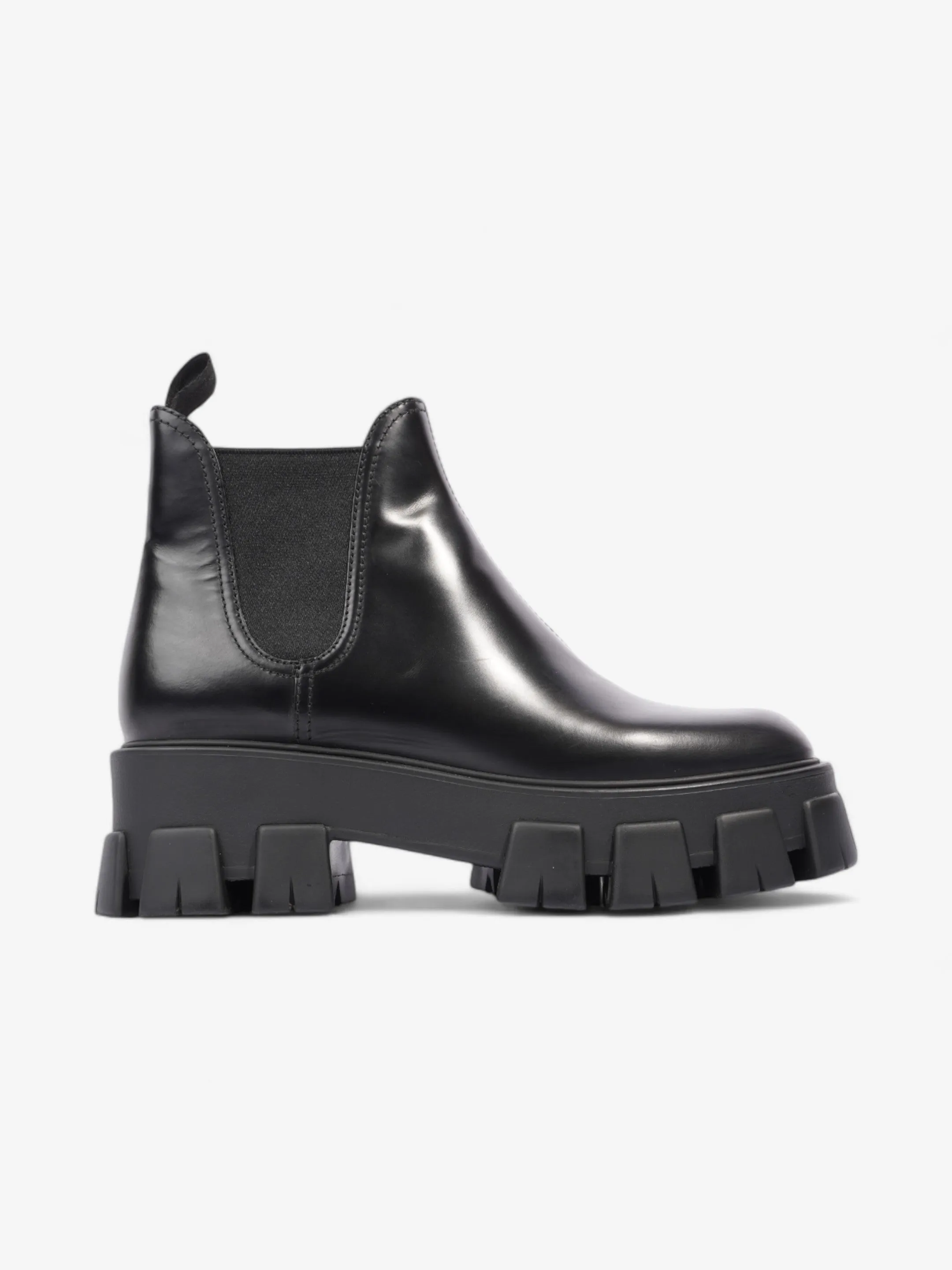 Prada Monolith Platform Chelsea Boot Black Leather EU 38.5 UK 5.5 Grip Safe Max