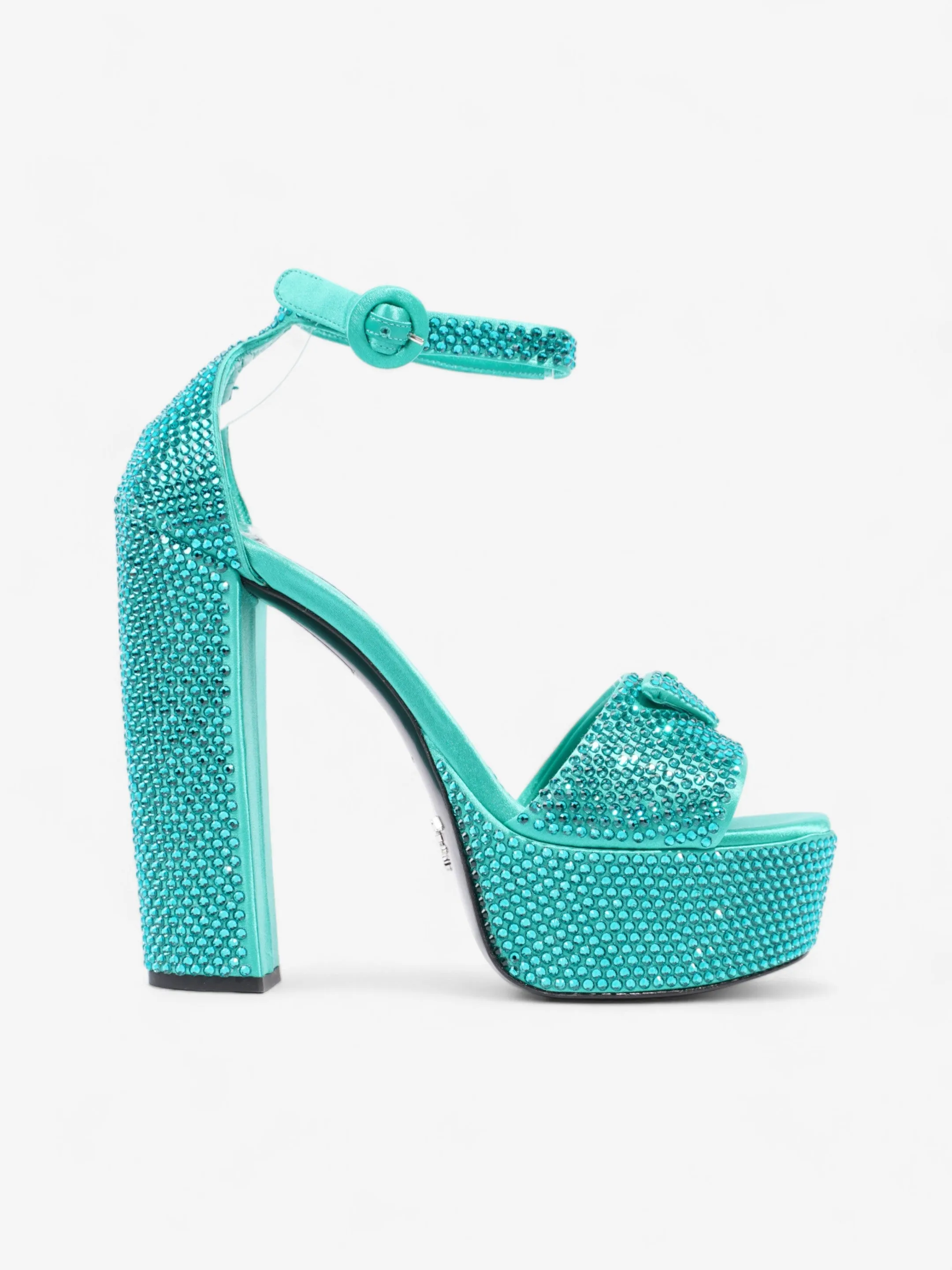 Prada Satin Crystal Platform Sandal 120 Green Sequin EU 37 UK 4 Secure fit