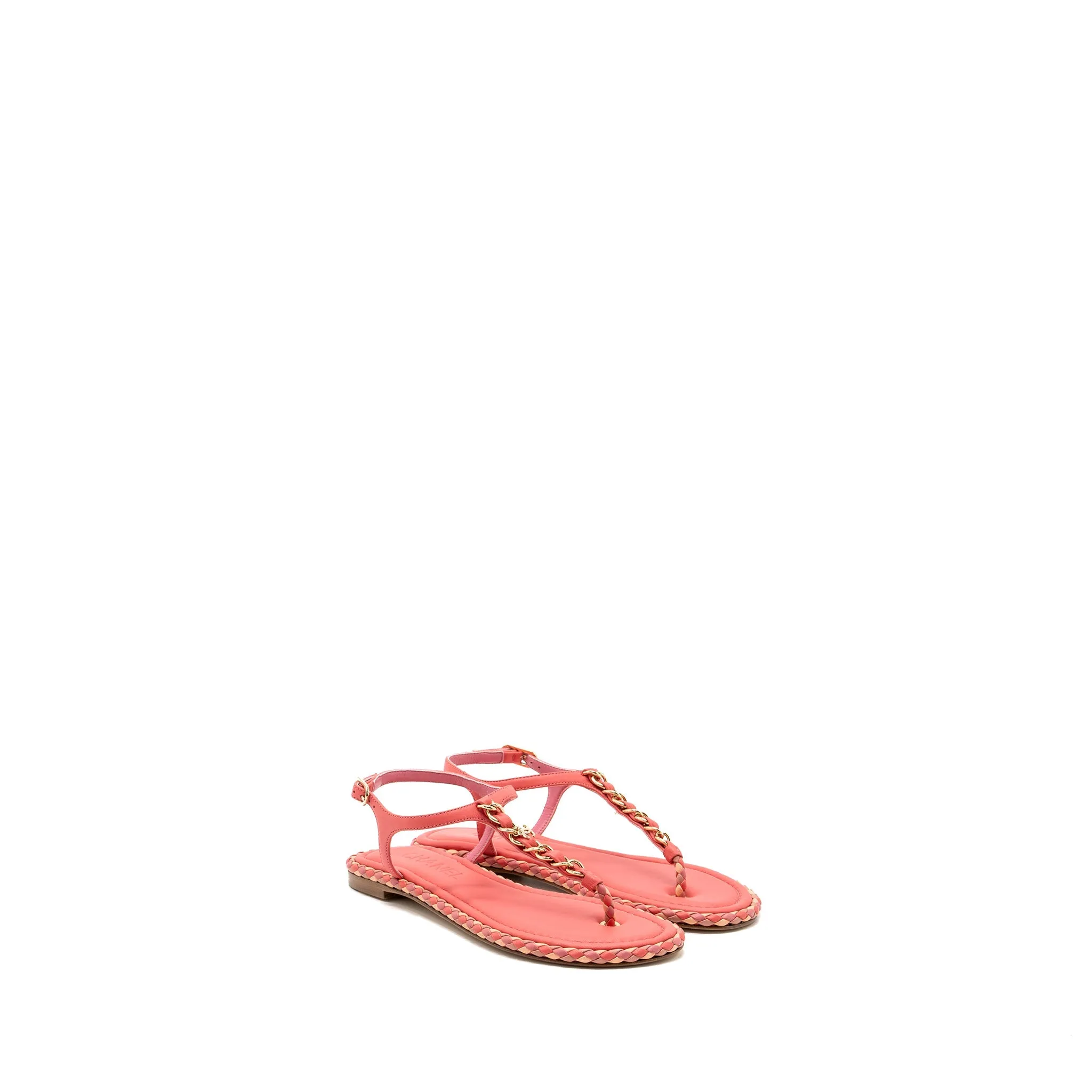 Premium High Heels Chanel Size 36 Leather Chain Sandals Pink/ Multicolour L