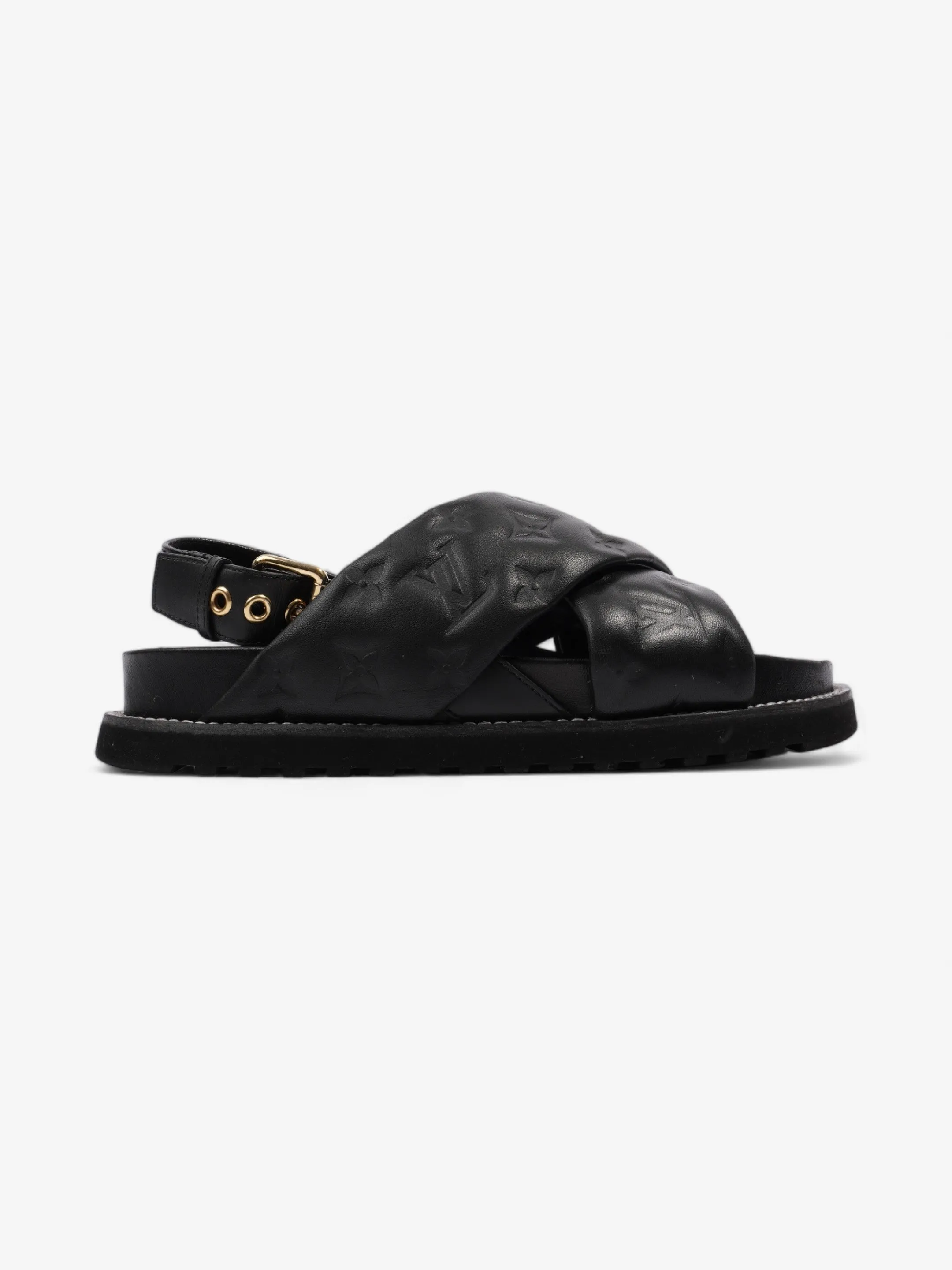 Pure Mobility Louis Vuitton Paseo Flat Sandal Black Lambskin Leather EU 39 UK 6