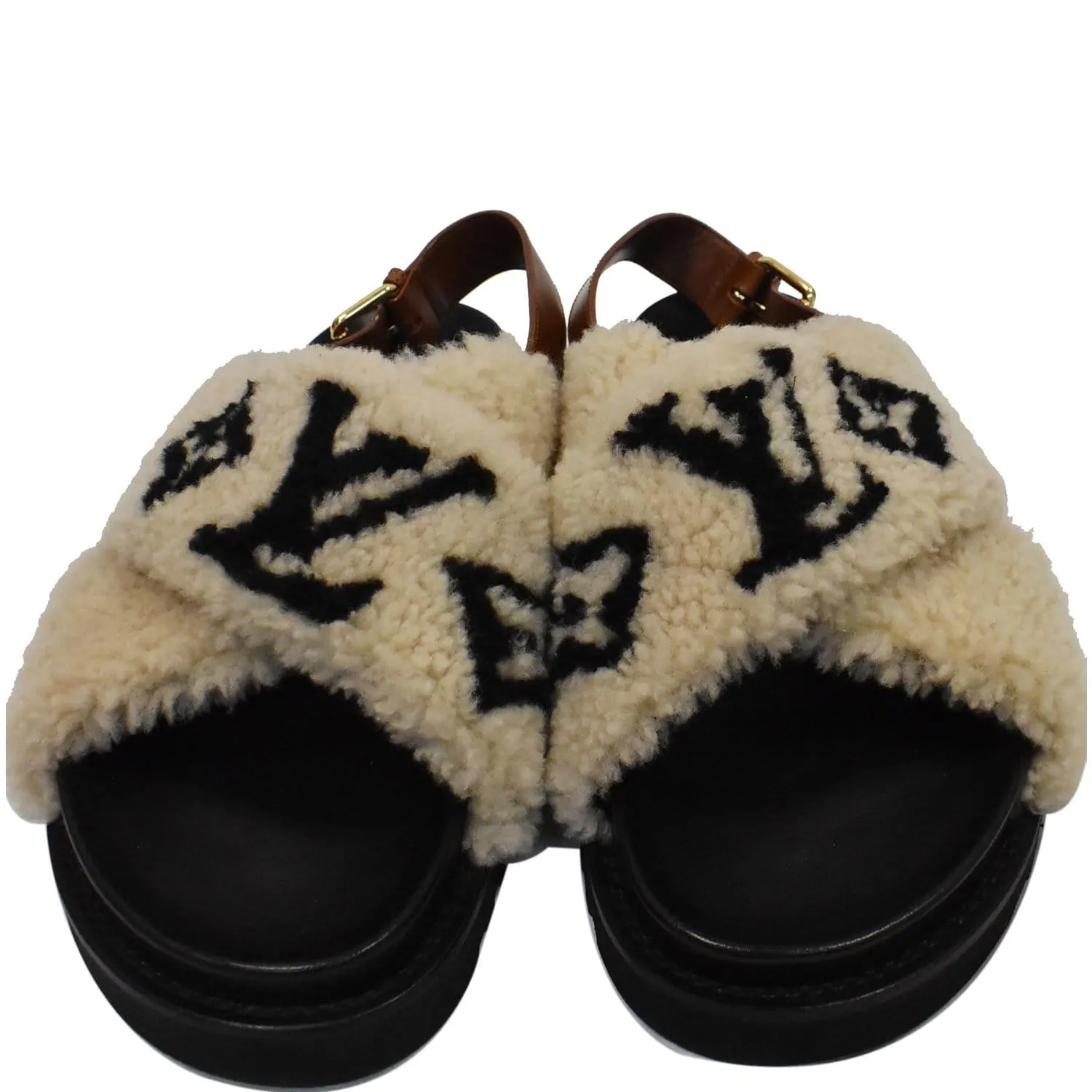 Quick Drying LOUIS VUITTON Paseo Flat Comfort Shearling and Calf Leather Sandal Size US 8.5