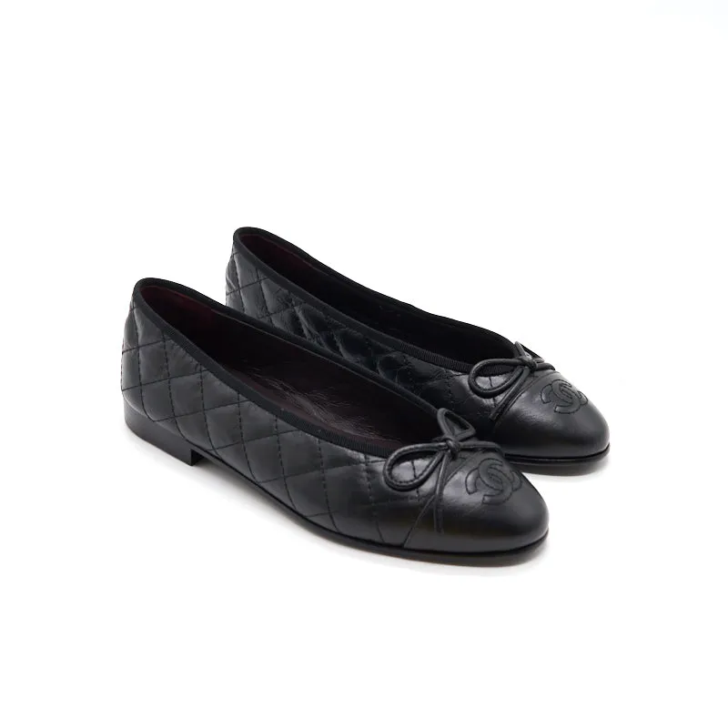 Quilted flats Black Aged Calfskin size 35C Breathable Ventilation