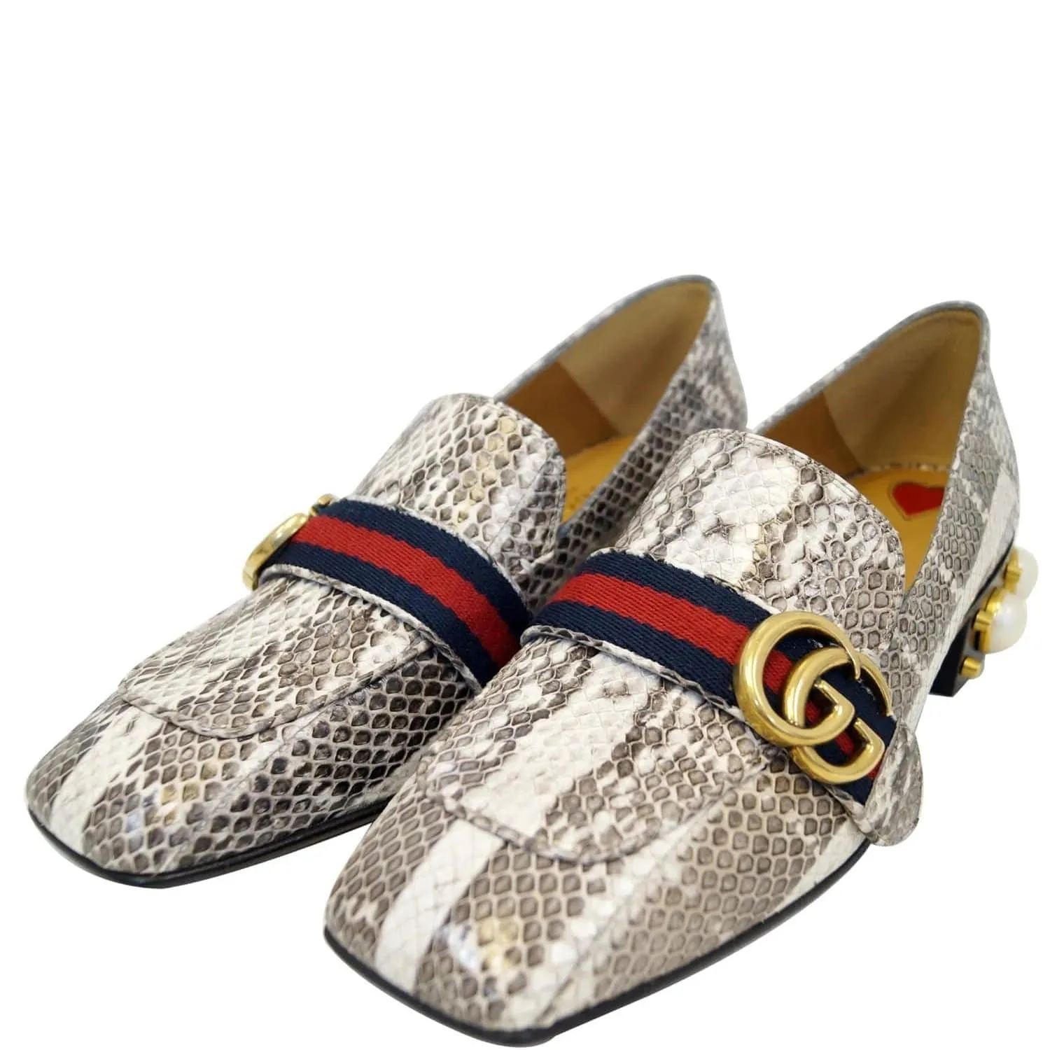 Red Heels Gucci Mid-Heel GG Snakeskin Loafer Size US 7 Grey 423559 - Last Call