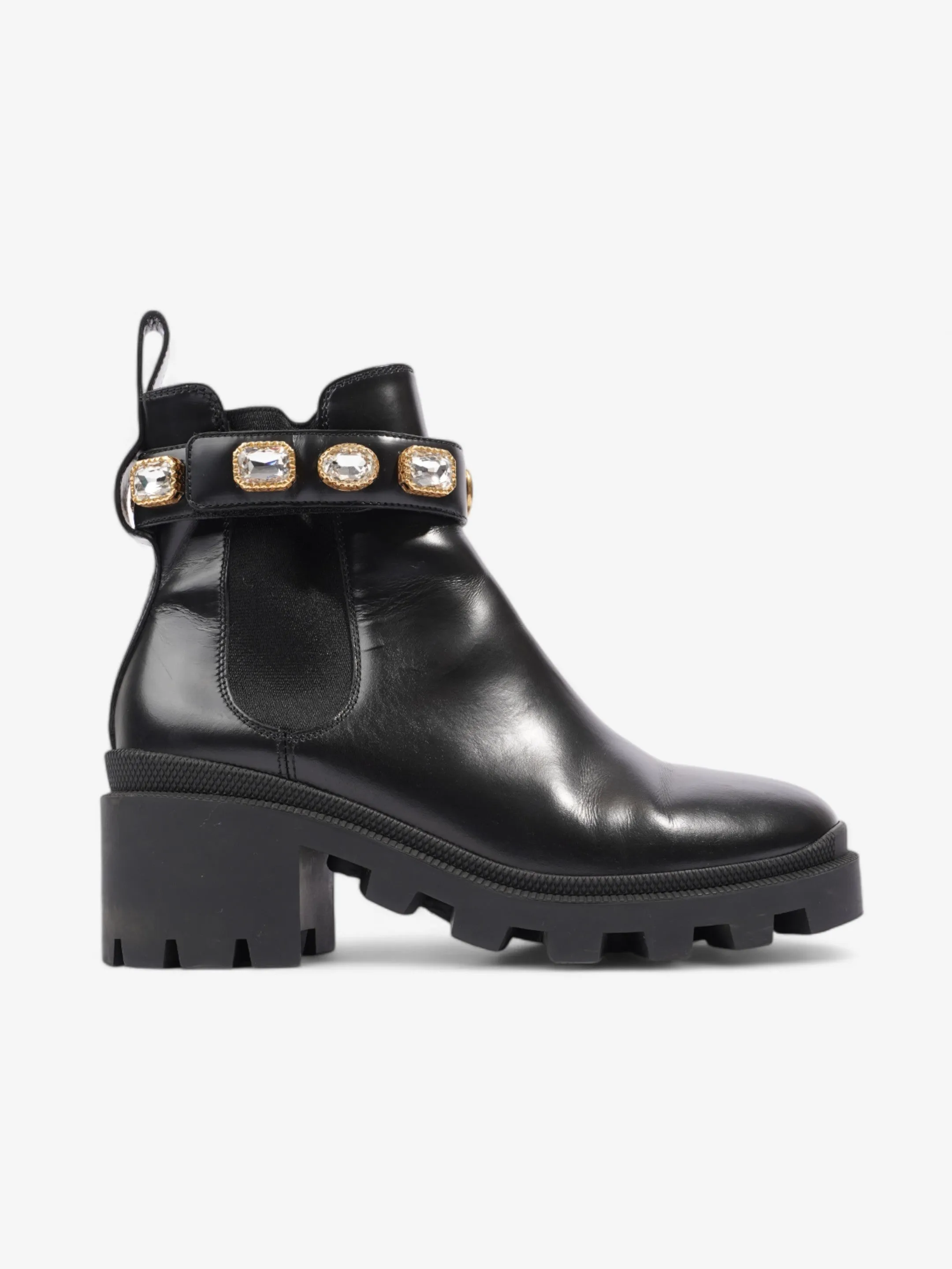 Reinforced Build Gucci GG Crystal Ankle Boots  Black / Gold Leather EU 37.5 UK 4.5