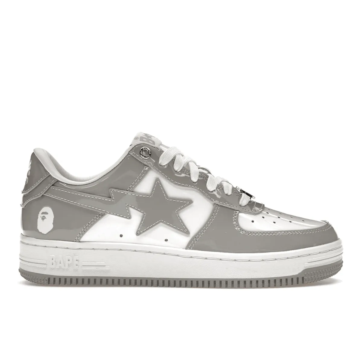A Bathing Ape Bape Sta Patent Leather White Grey Supportive