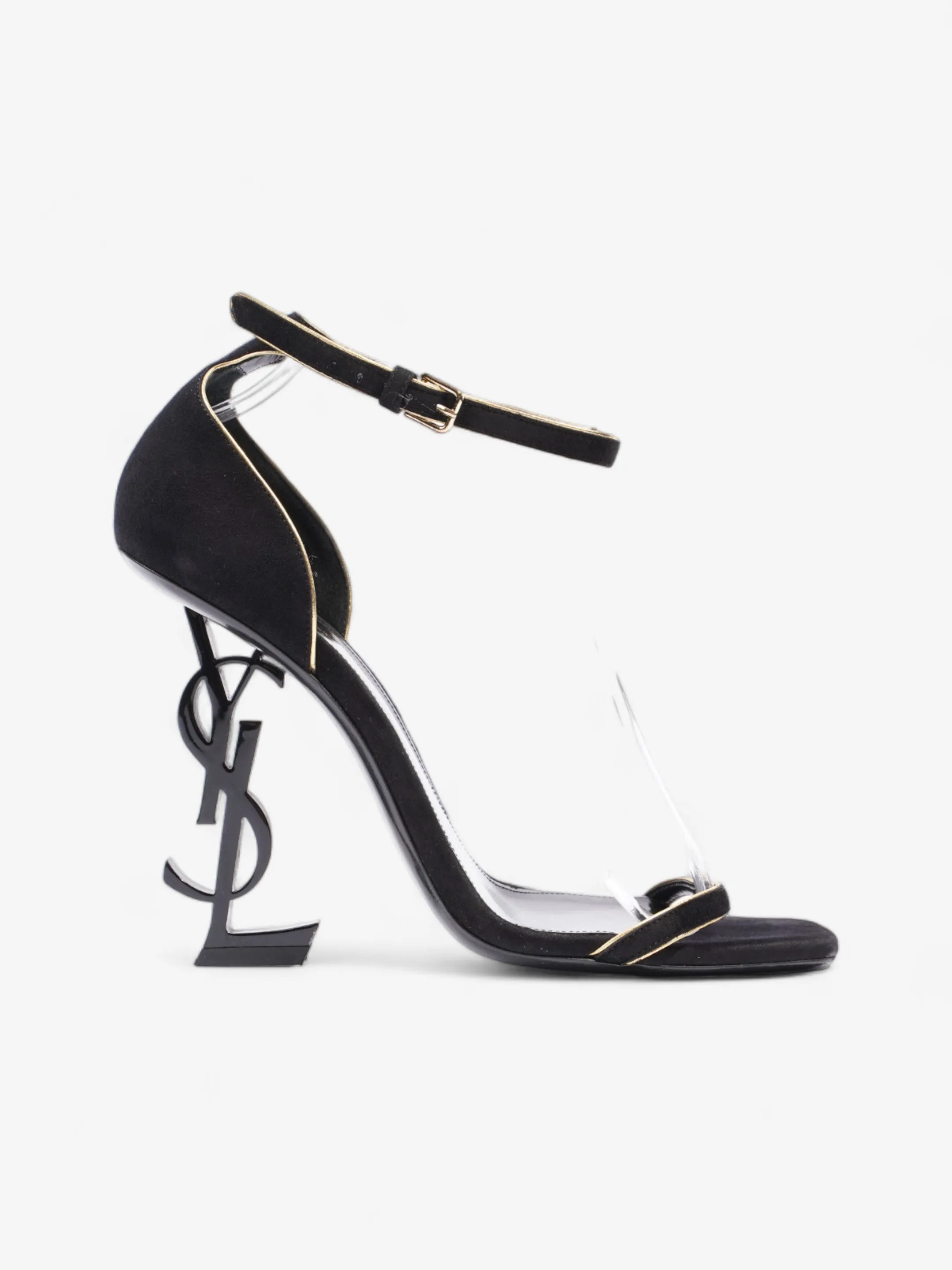 Rocker Heels Saint Laurent Opyum Open Toe Heels 110mm Black / Gold Suede EU 37 UK 4