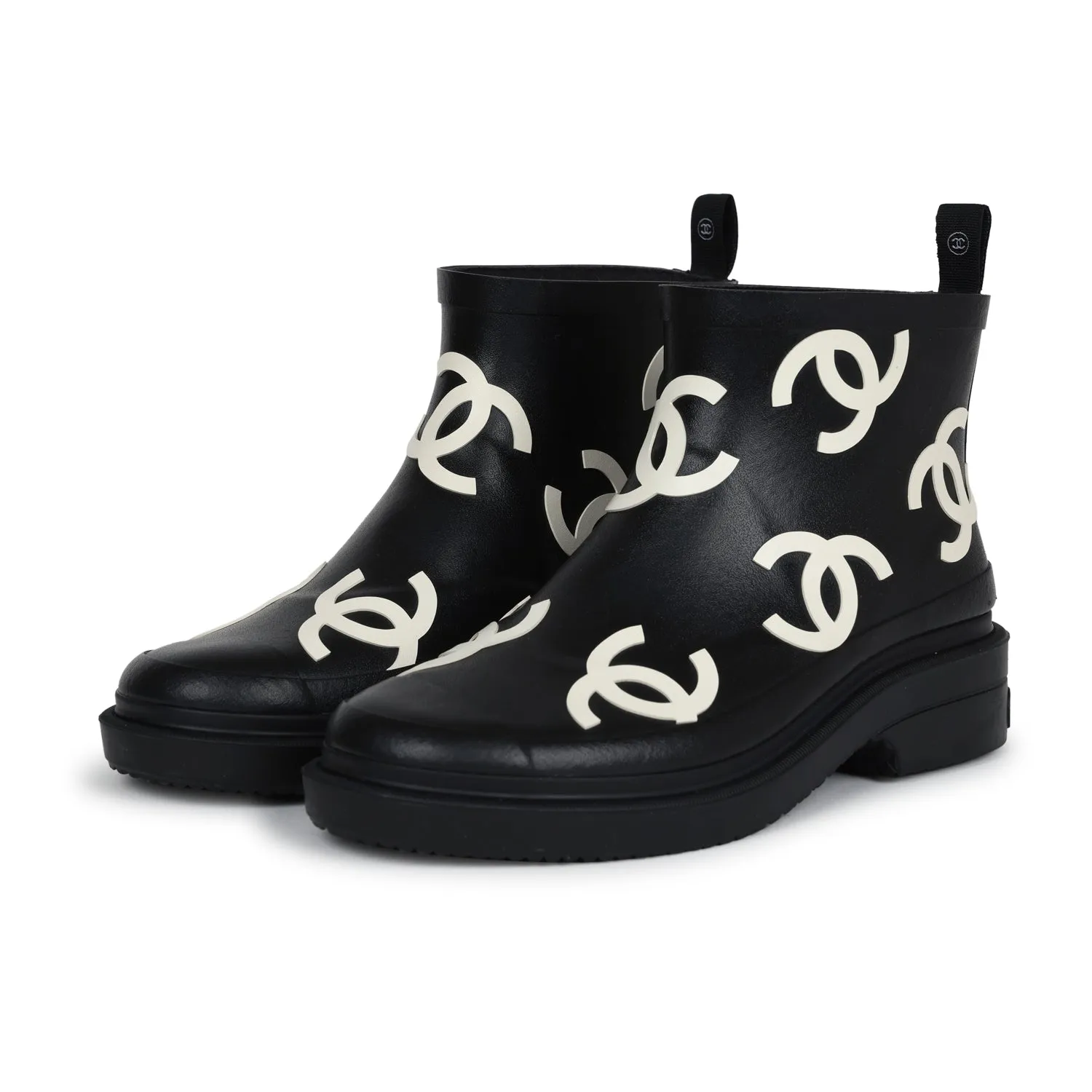 Safety Form Chanel CC Caoutchouc Rain Boots Black/White Rubber 37 EU