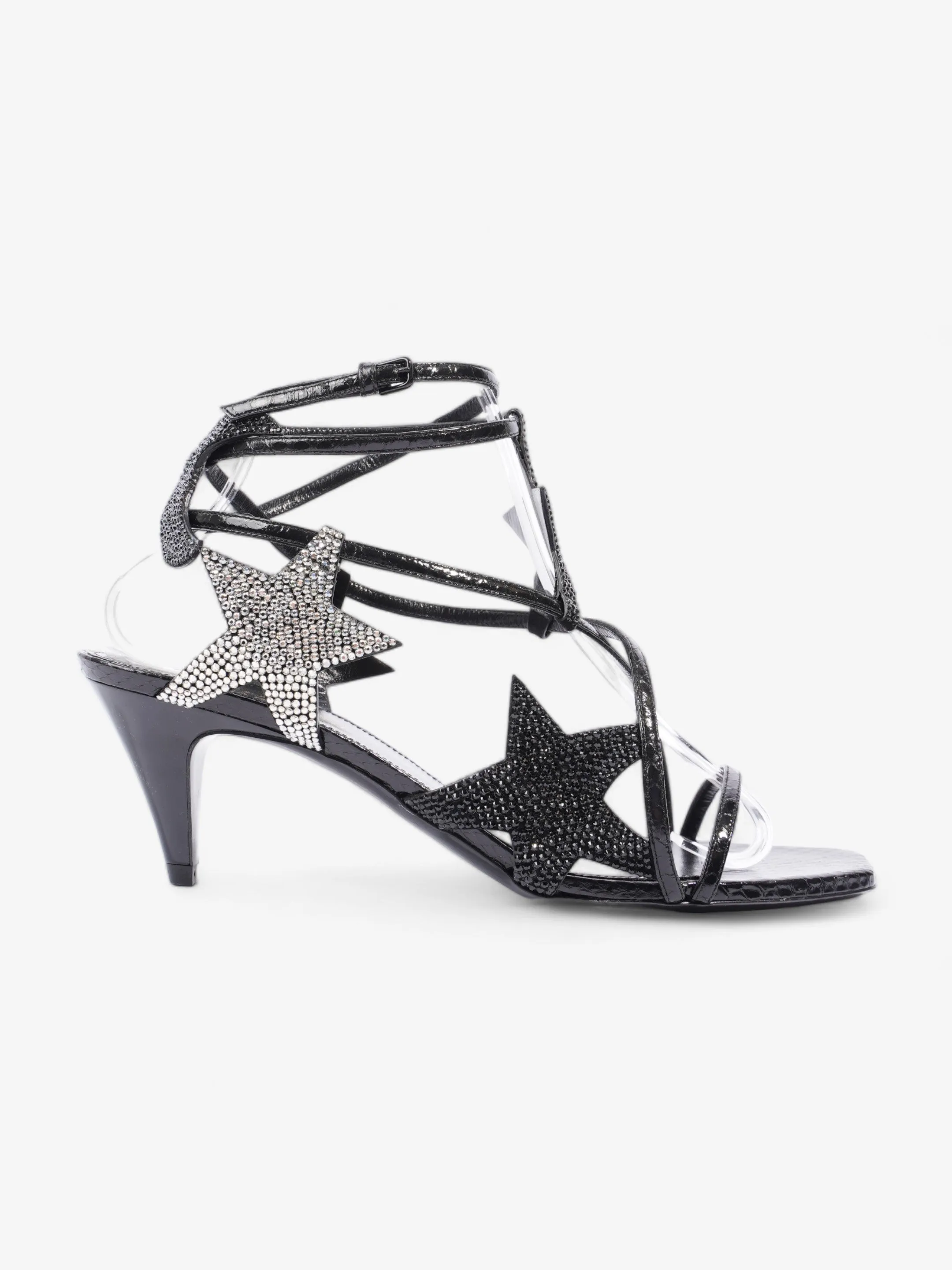 Saint Laurent Ayers Lacquer Stars Heels 60 Black / Silver Sequins  Leather EU 40 UK 7 Evening Heels