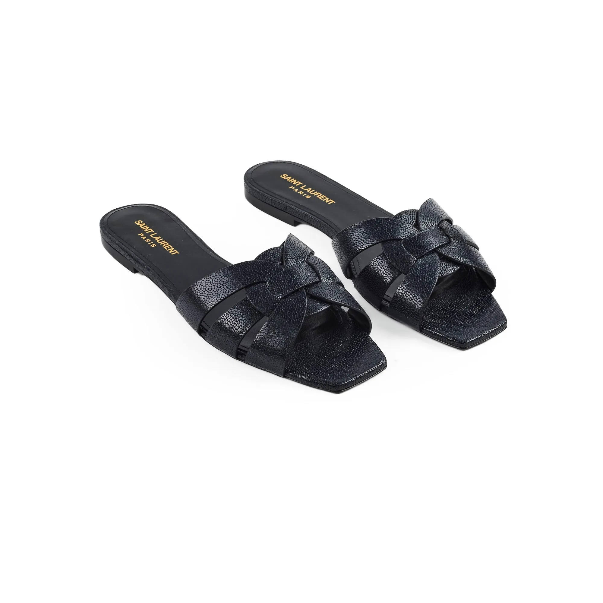Saint Laurent Tribute Flat Sandal Black New Smooth glide