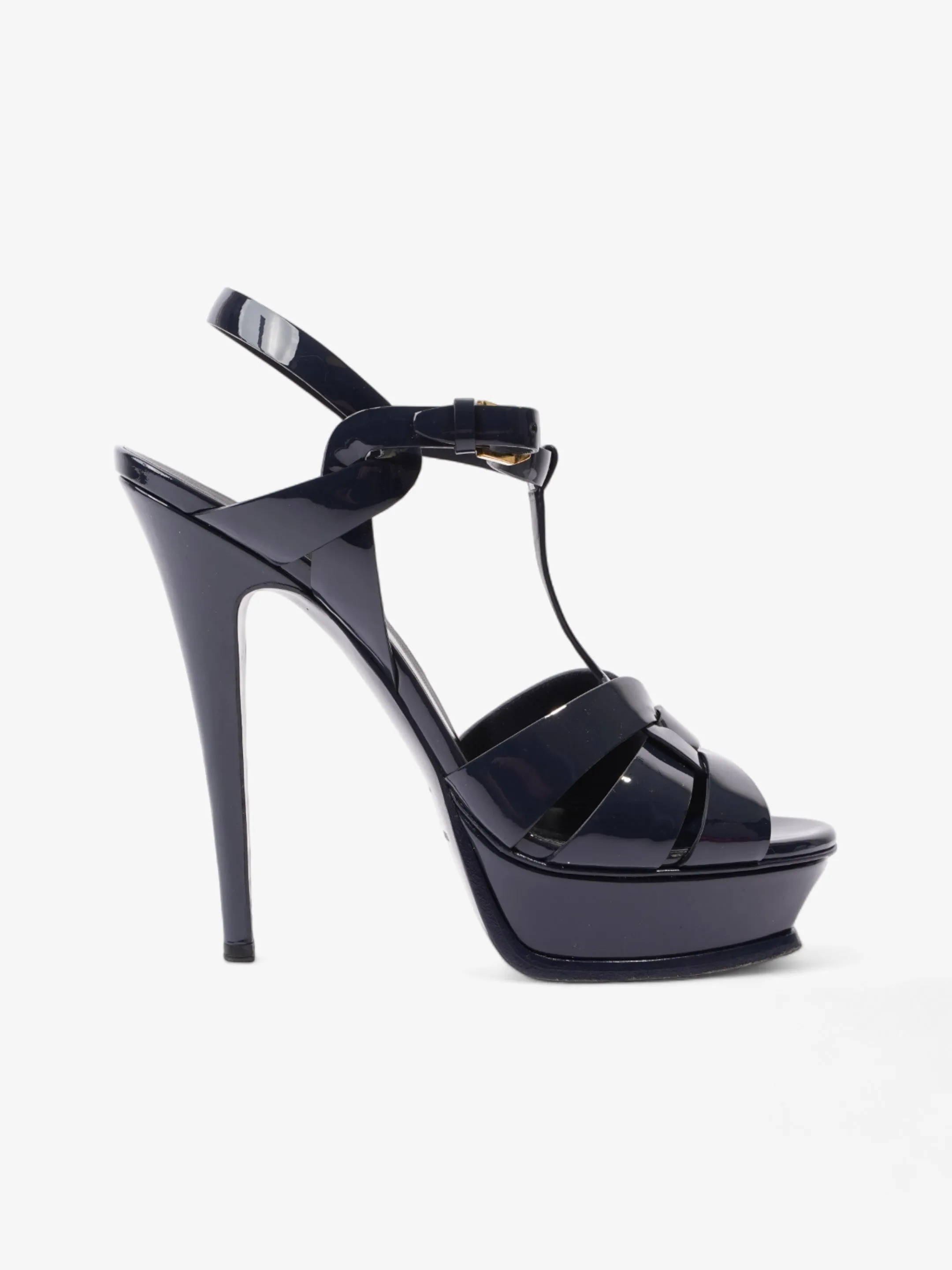 Saint Laurent Tribute Platform Heels 140mm Navy Blue Patent Leather EU 40 UK 7 Comfort Fit