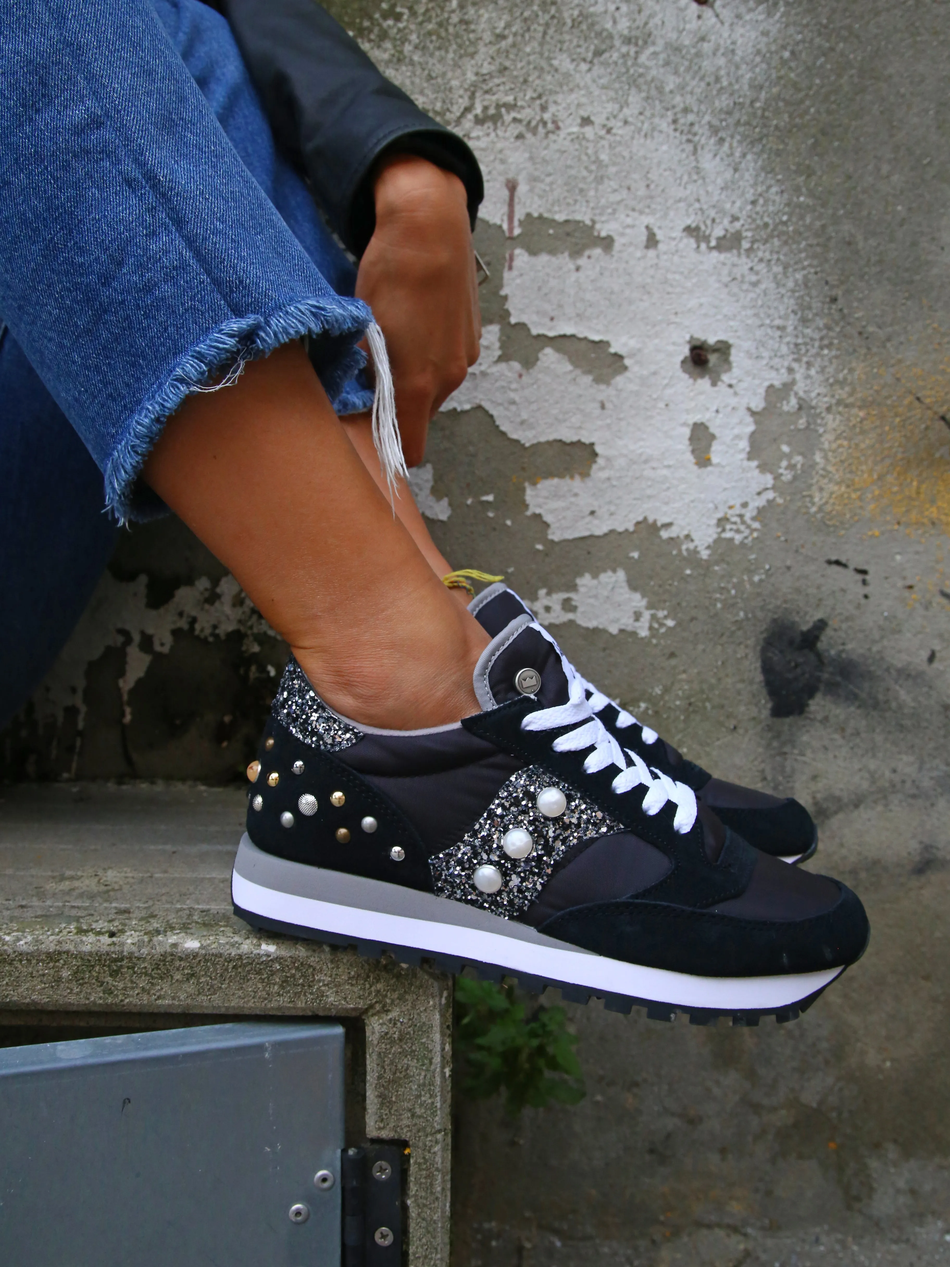 Saucony Jazz Black Silver Glitter & Borchie/Perle Swing Step