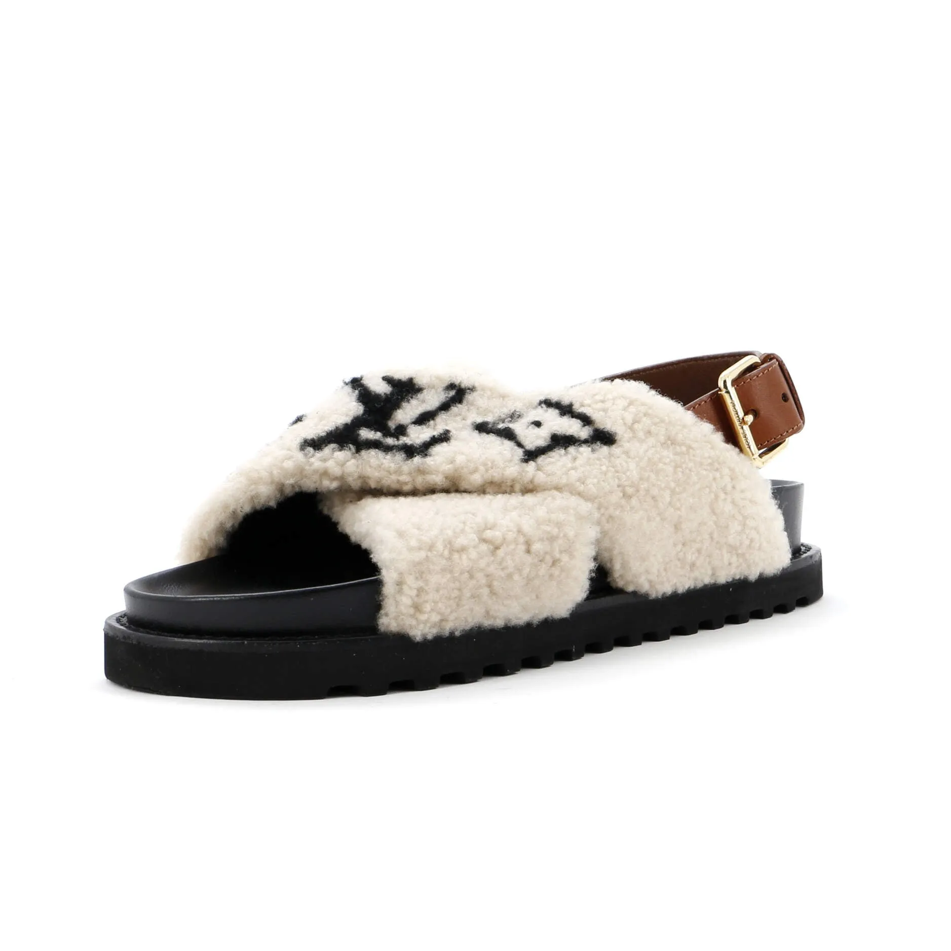 Secure Base Louis Vuitton Women's Paseo Comfort Slide Slingback Sandals Shearling with Leather