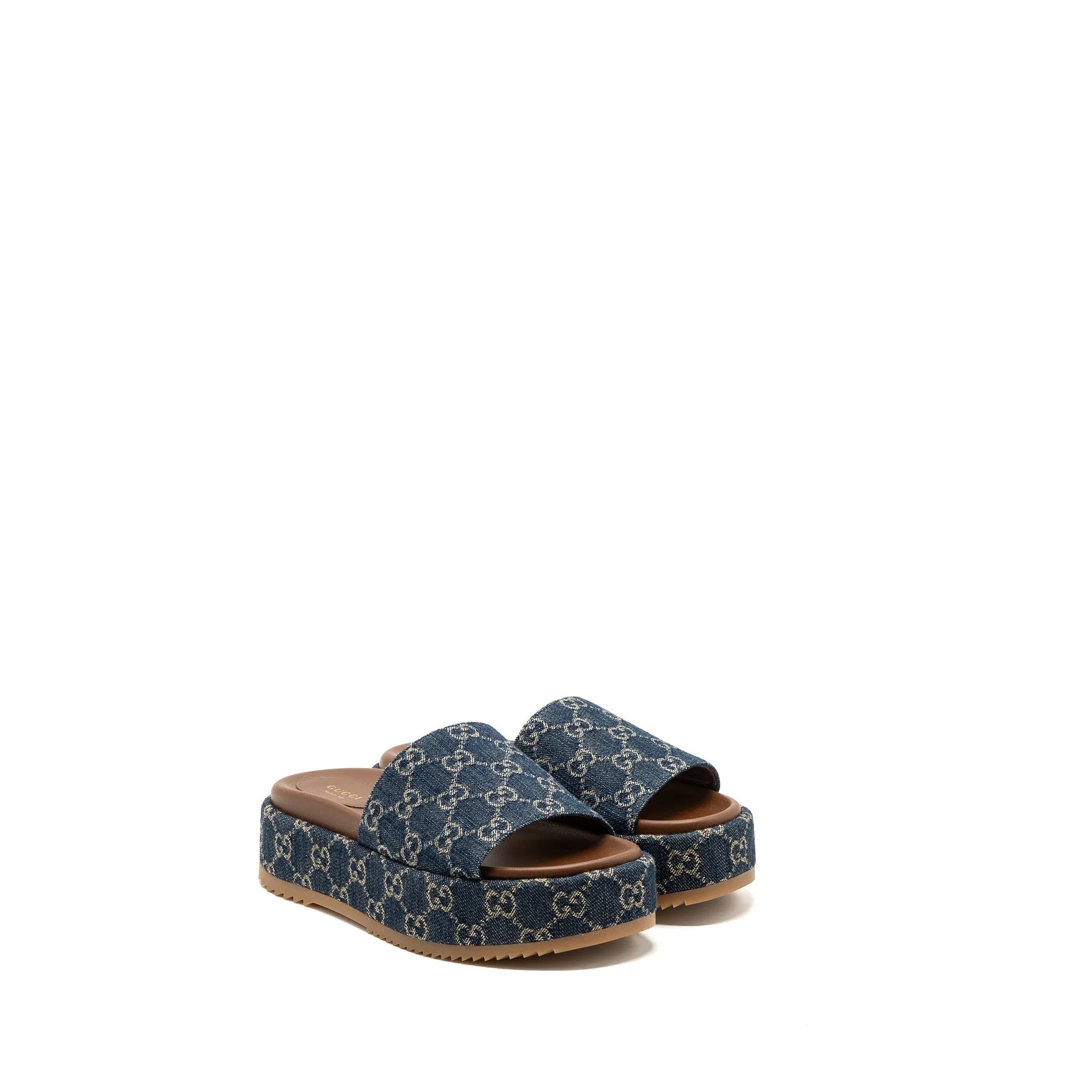 Sexy Platform Heels Gucci Size 38 Platform Slide Sandals GG Supreme Blue Denim