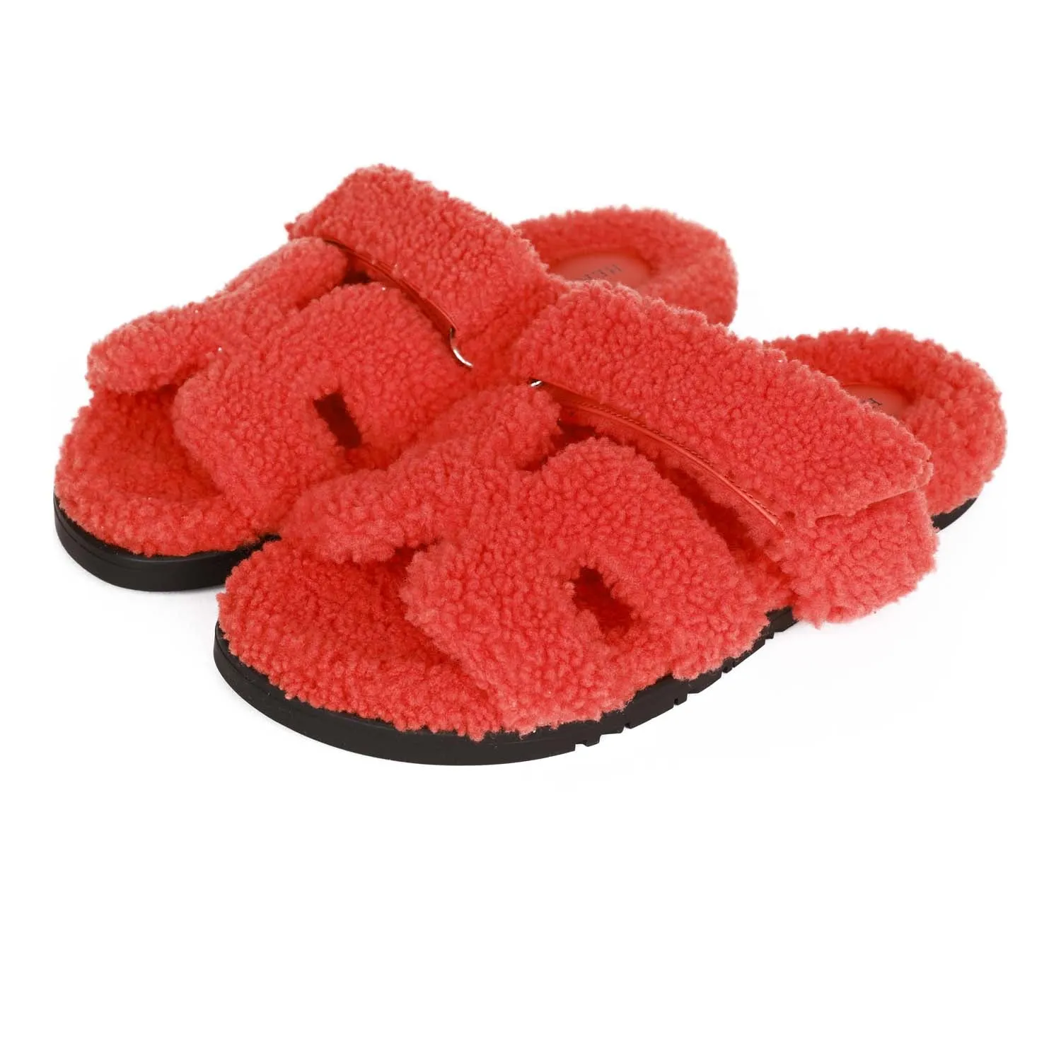 Sexy Strapped Sandals Hermes Chypre Techno Sandals Orange Woolskin 37.5