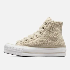 Women's Converse Chuck Taylor Lift Hi Reverse Sherpa Cream Bootcamp spandex - feature shoes