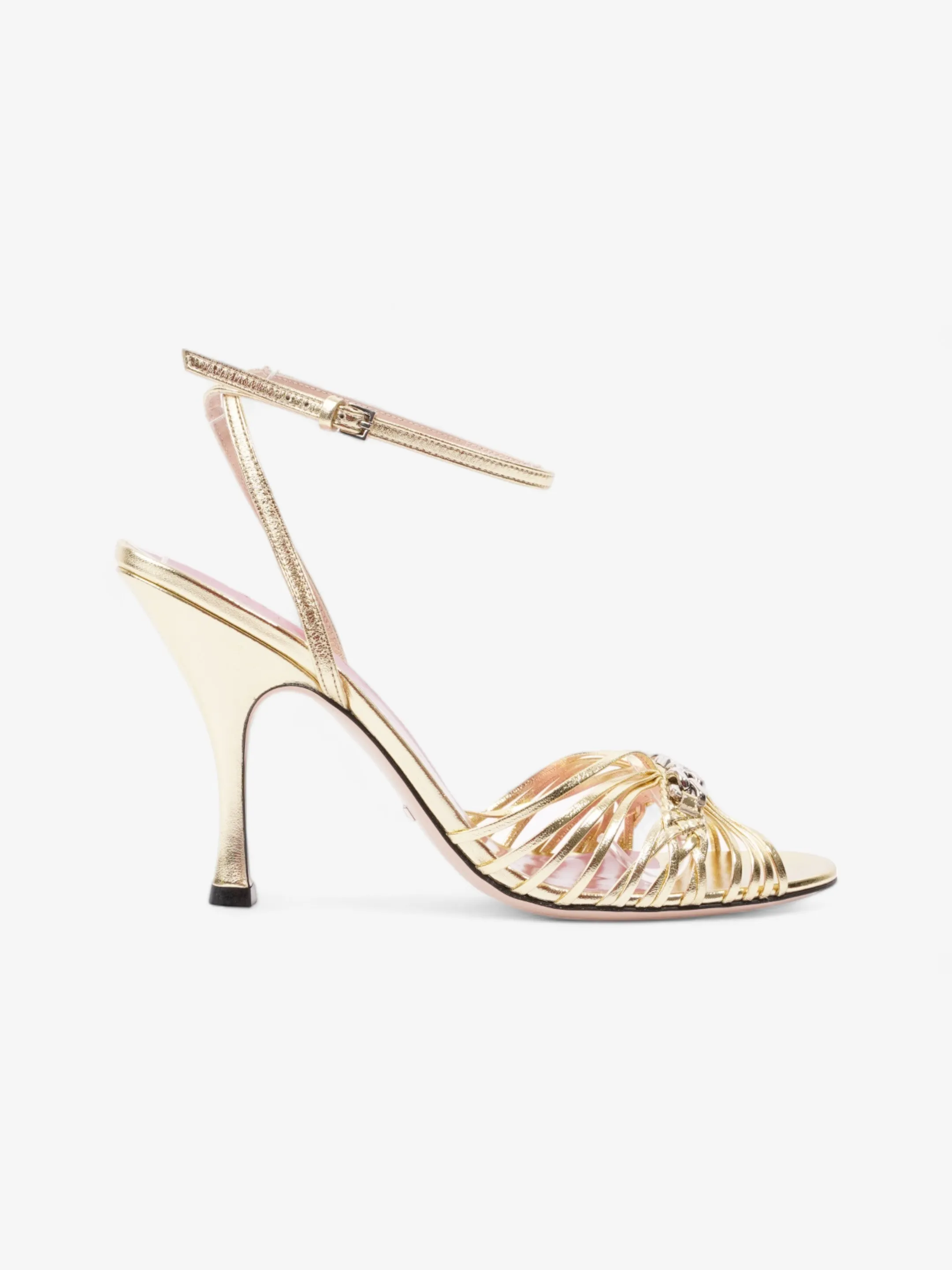 Simple Comfort Gucci GG Chain Sandals 70mm Gold Leather EU 39.5 UK 6.5