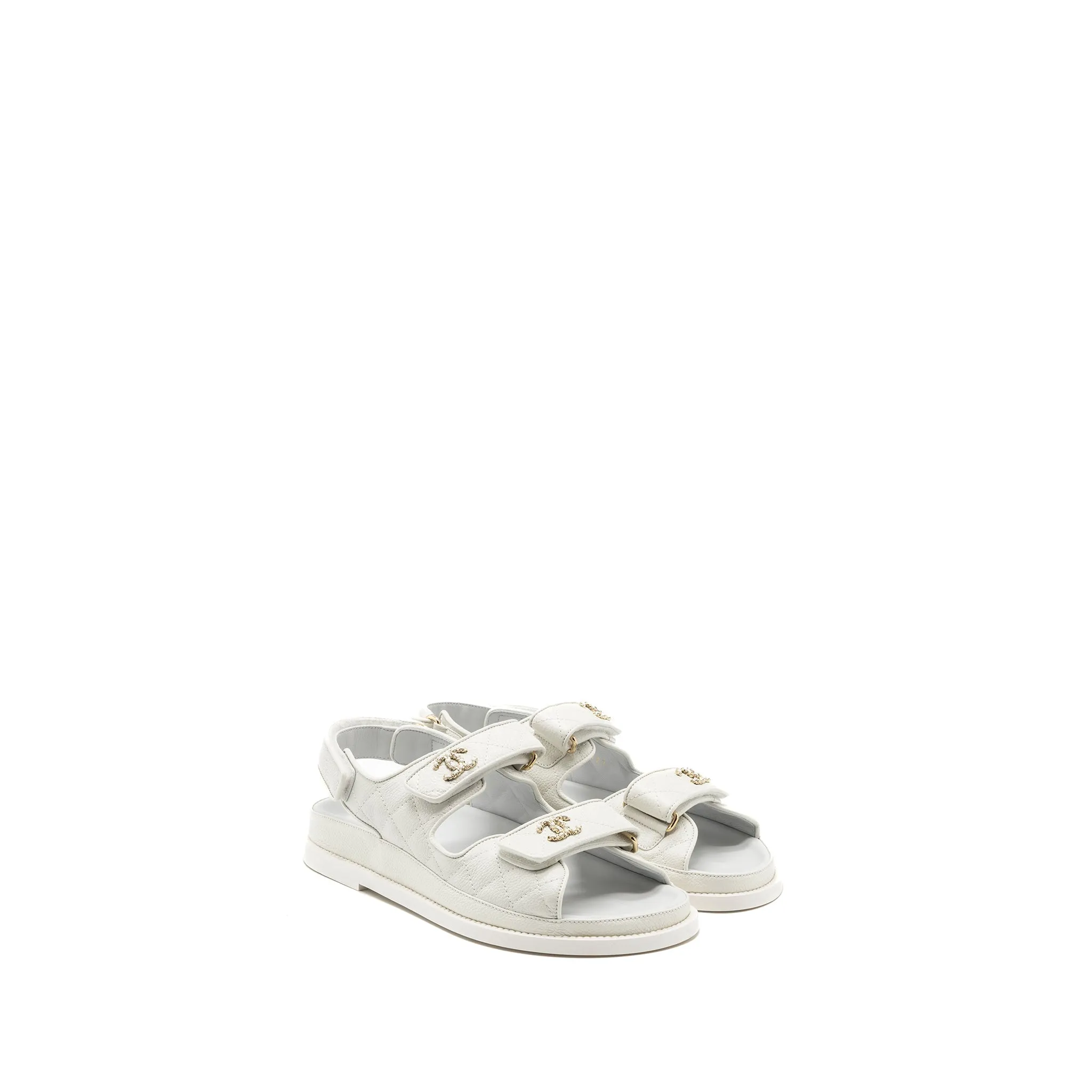 Sleek Designer Sandals Chanel Size 38 Dad Sandals Caviar White L