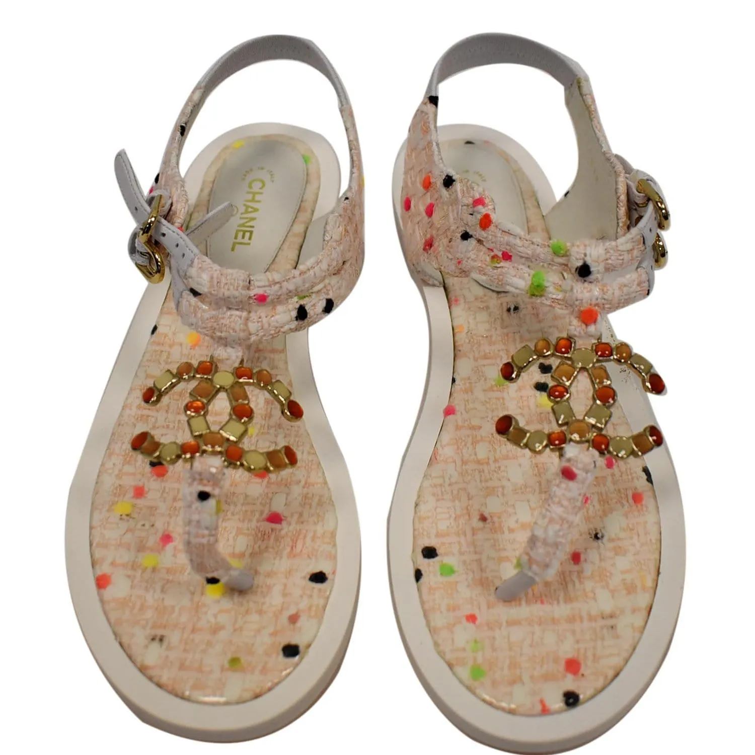 Sleek Designer Sandals CHANEL Thong Tweed Sandals Off White Size 40