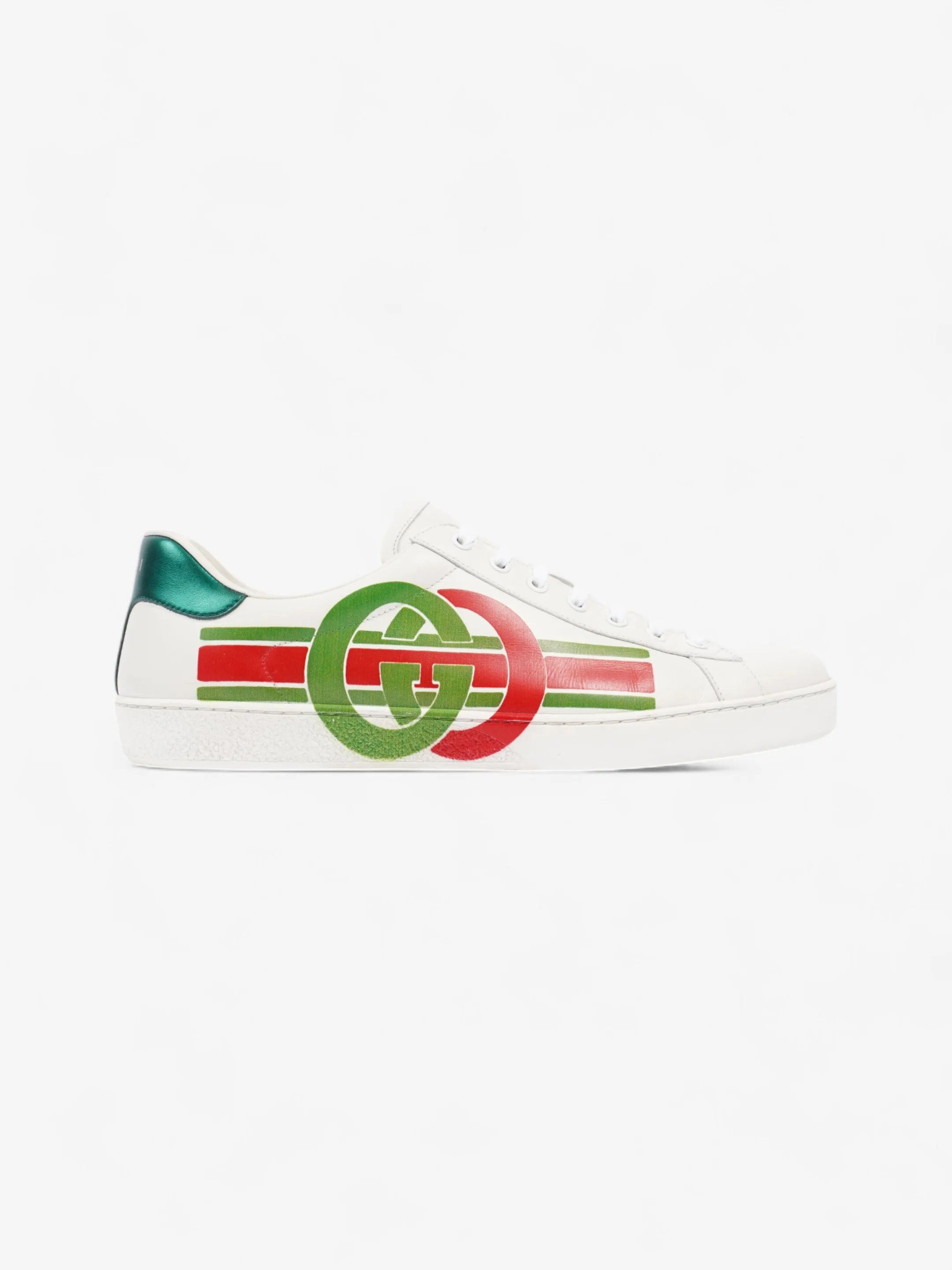 Sleek Gucci Ace GG Stripe Sneakers White  / Red / Green Leather EU 45 UK 11