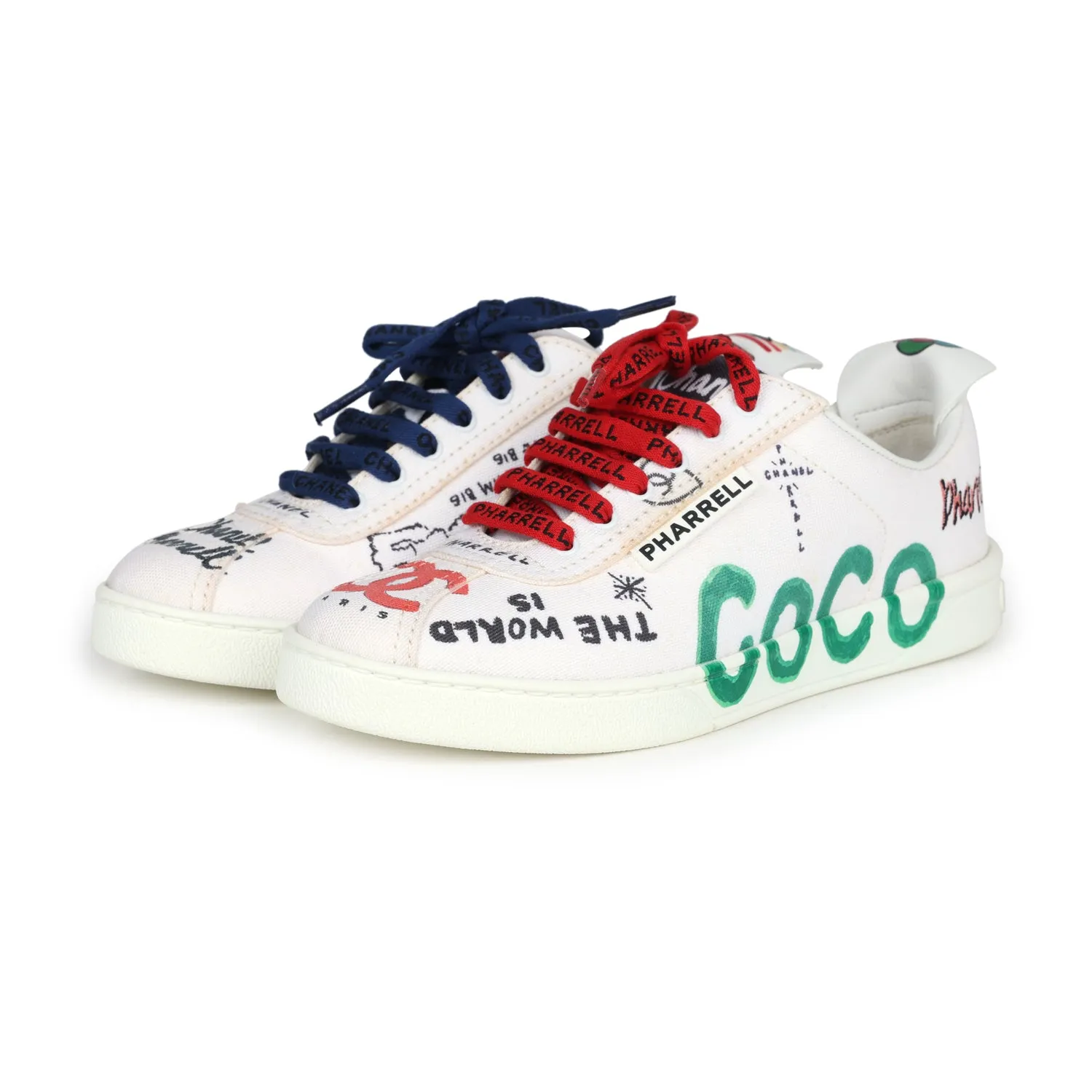 Sleek Style Chanel x Pharrell White Multi-Color Canvas Sneakers 35.5 EU