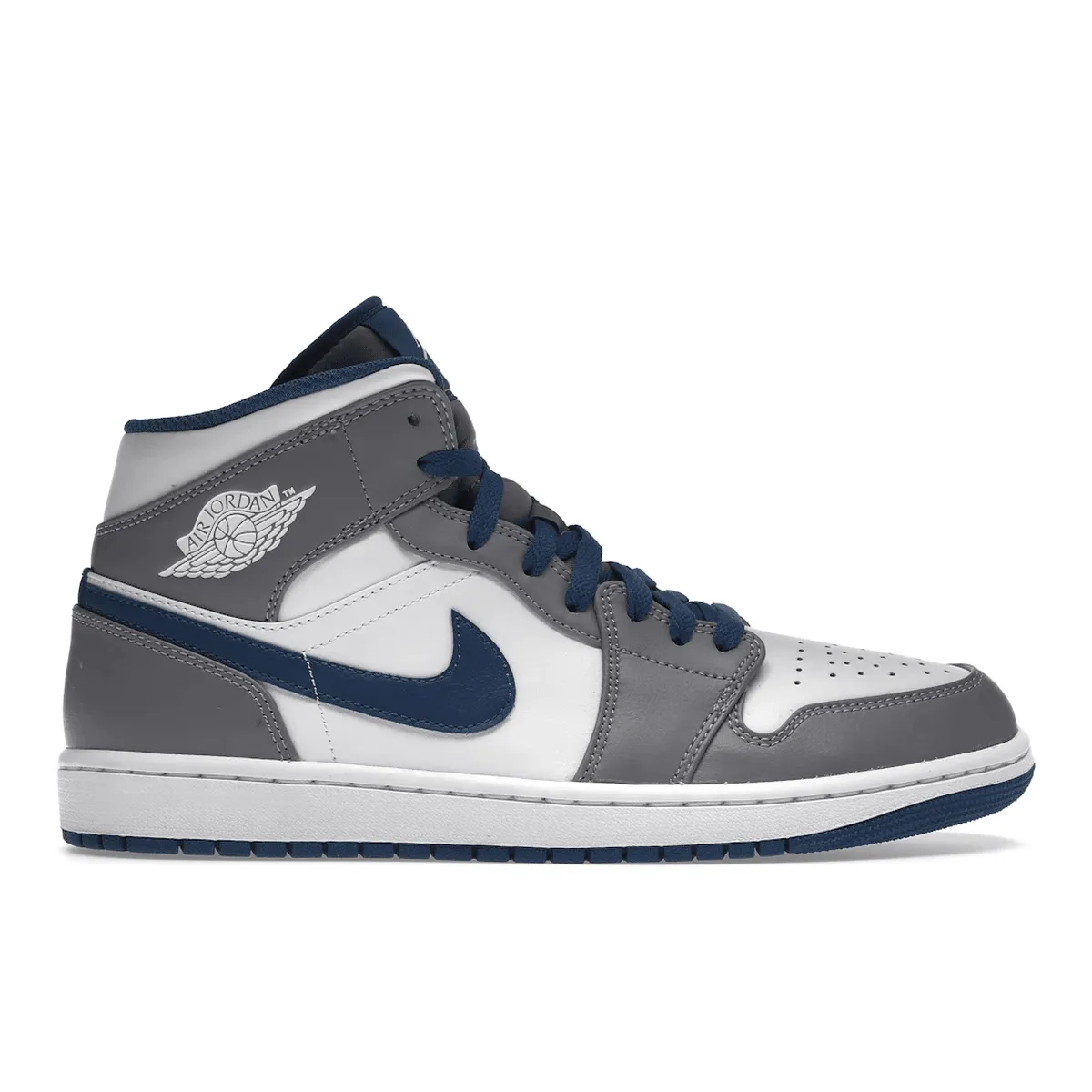 Air Jordan 1 Mid True Blue Cement Canvas Elastic laces