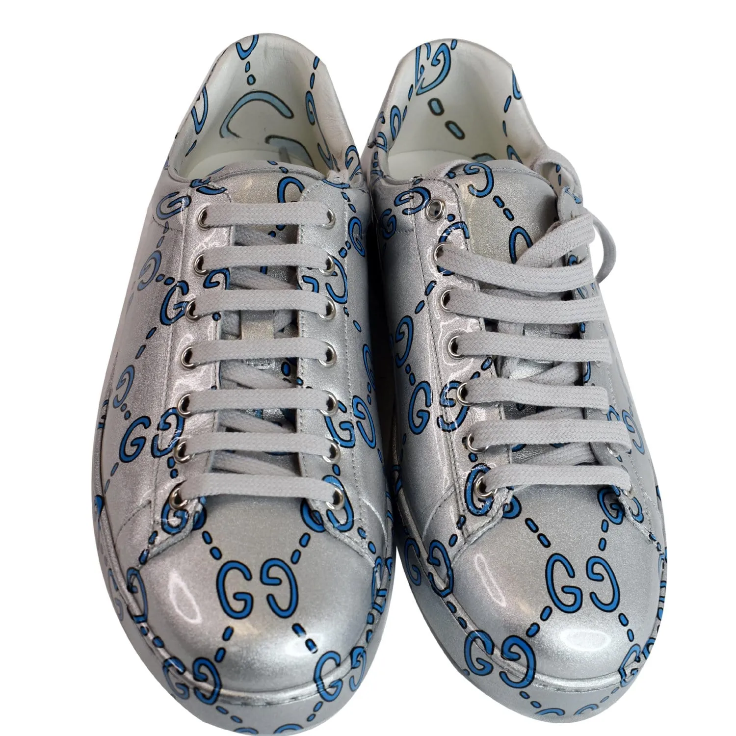 Smooth Walk GUCCI Miro Rubber Wax Mens New Ace Ghost Sneakers Silver US 10