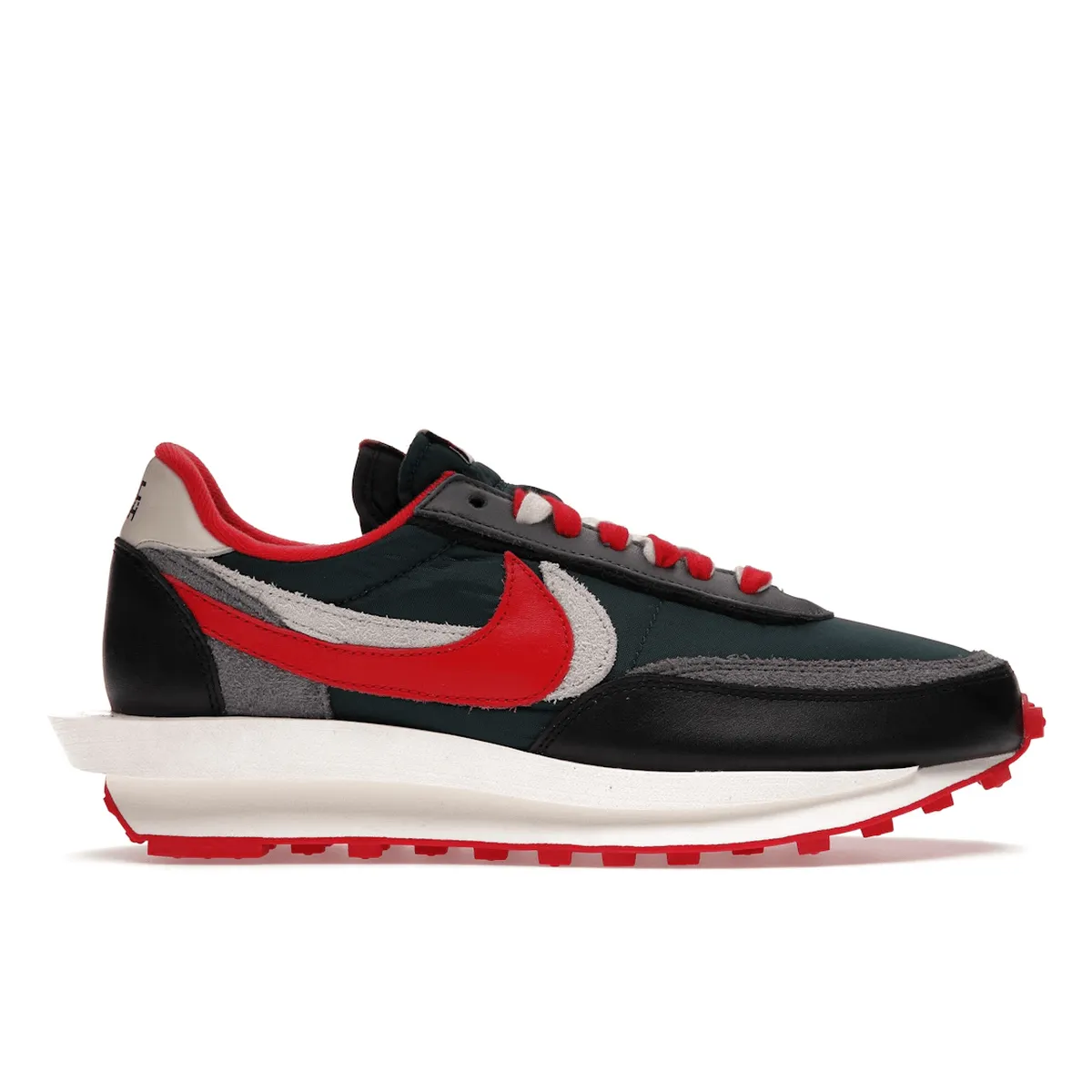 LD Waffle X Sacai X Undercover Midnight Spruce University Red Calm Grey Padded collar