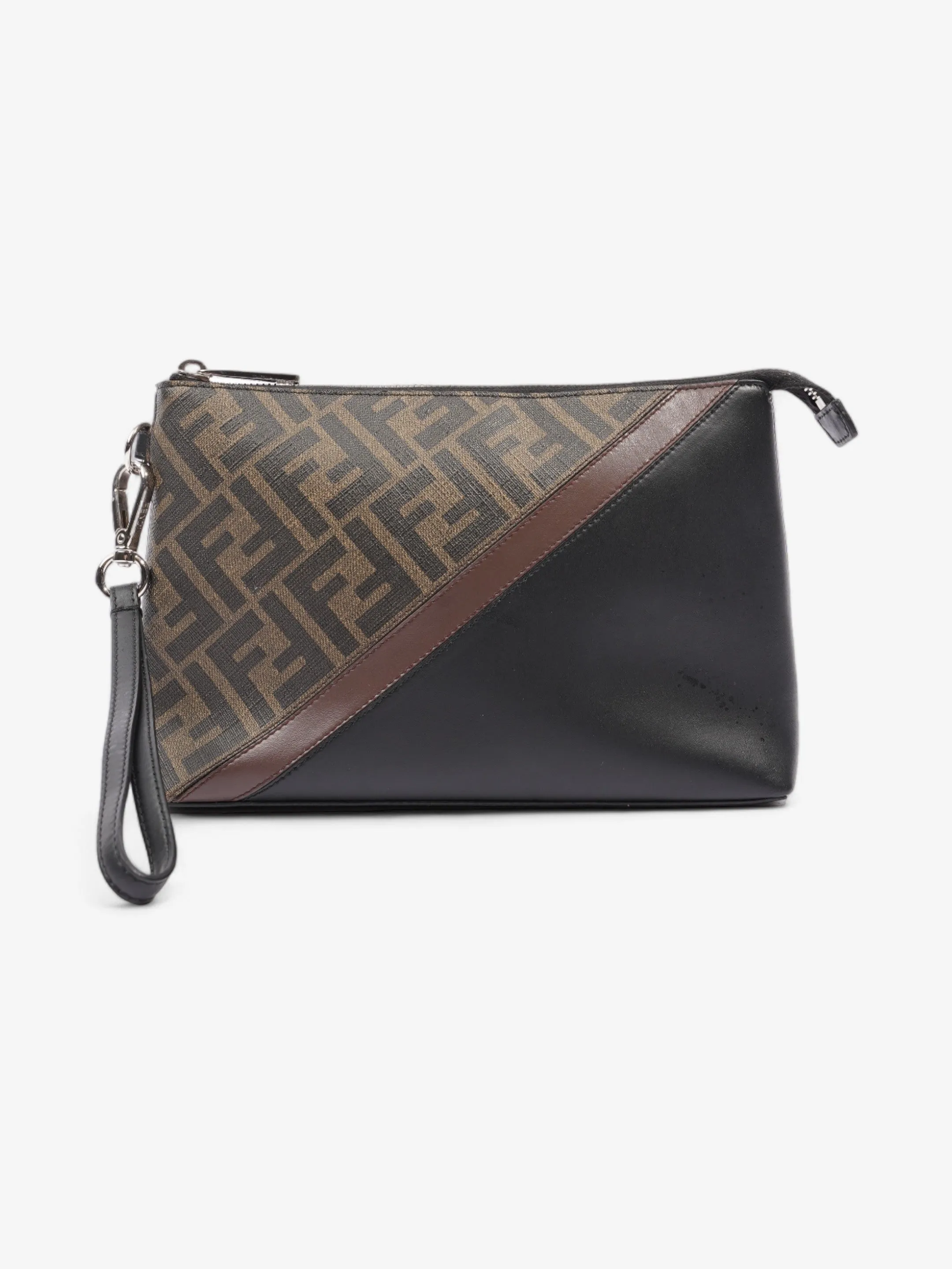Soft Flexibility Fendi Diagonal Flat Pouch Tobacco / Black Coated Canvas