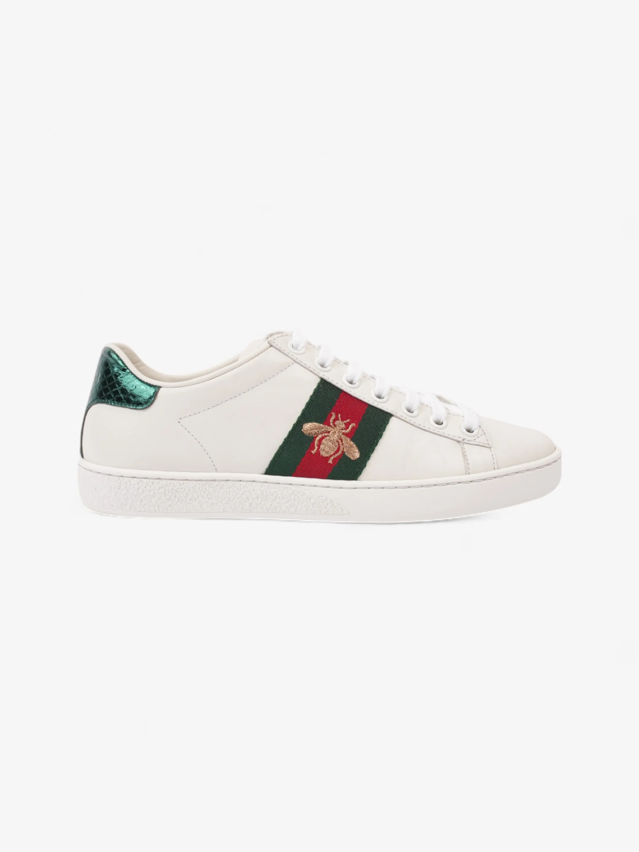 Soft Glide Gucci Ace Sneakers with Bee White / Red / Green Leather EU 35 UK 2