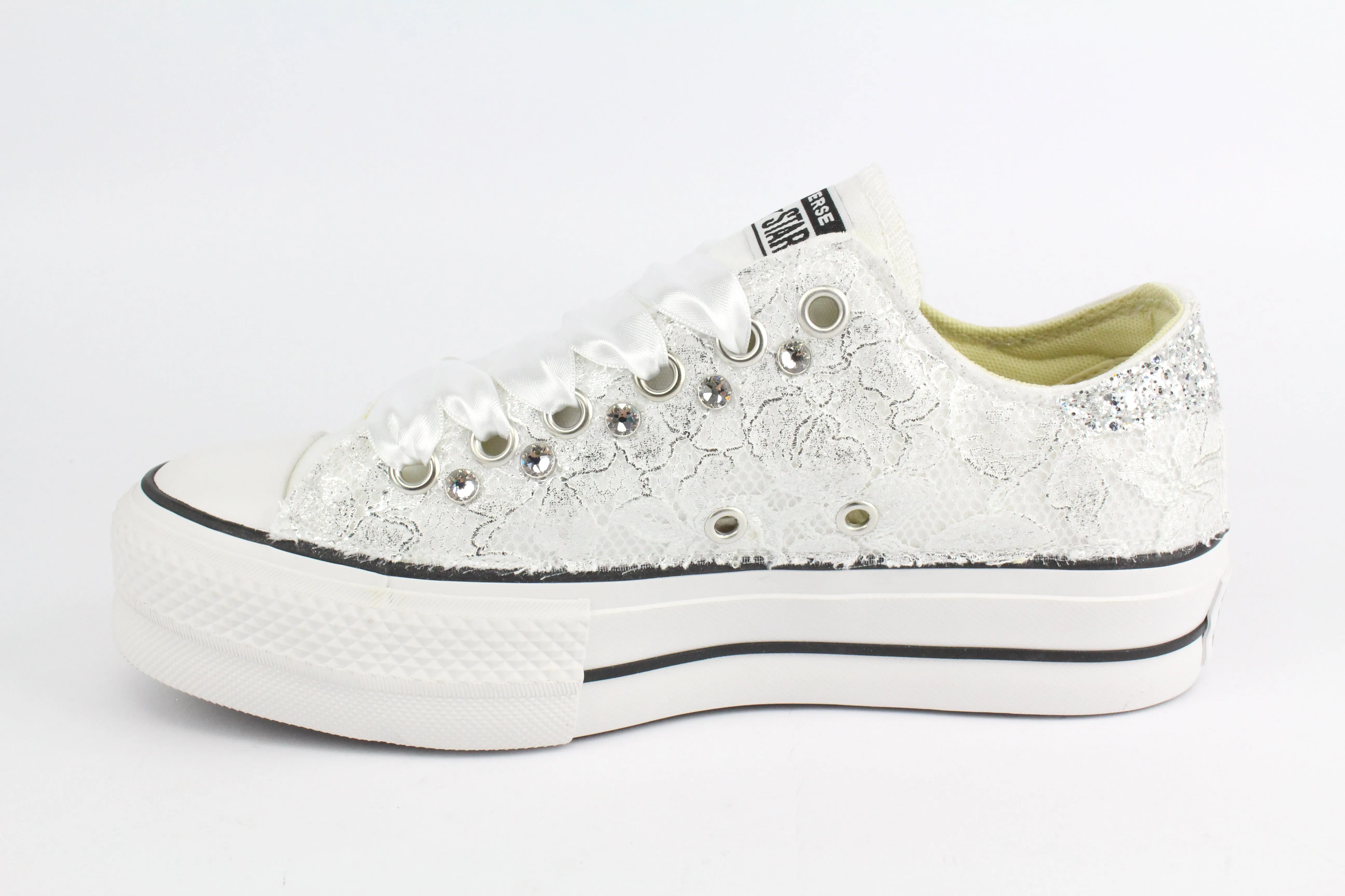 Sporty Look Converse All Star Platform Bassa Pizzo Argento & Strass