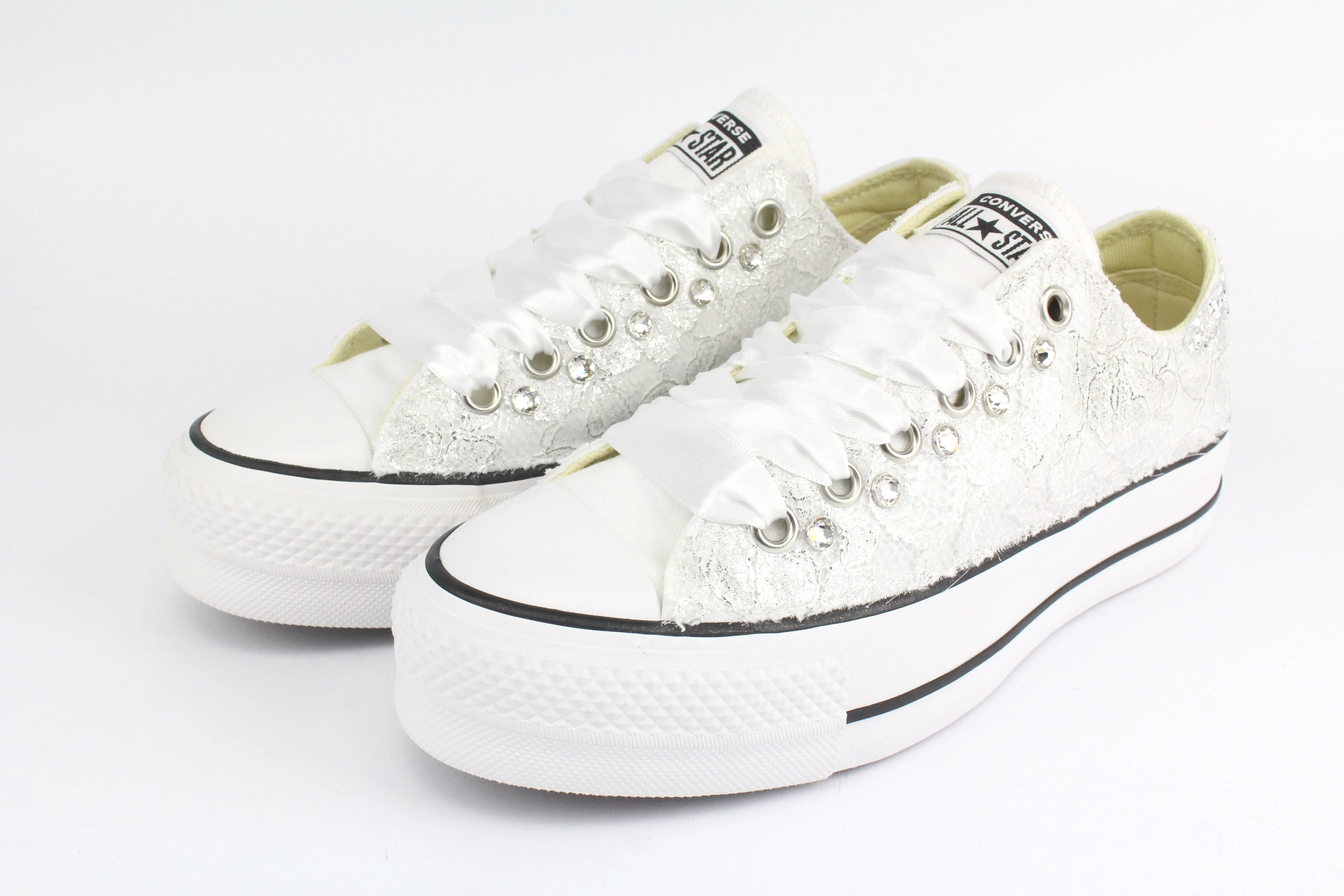 Sporty Look Converse All Star Platform Bassa Pizzo Argento & Strass