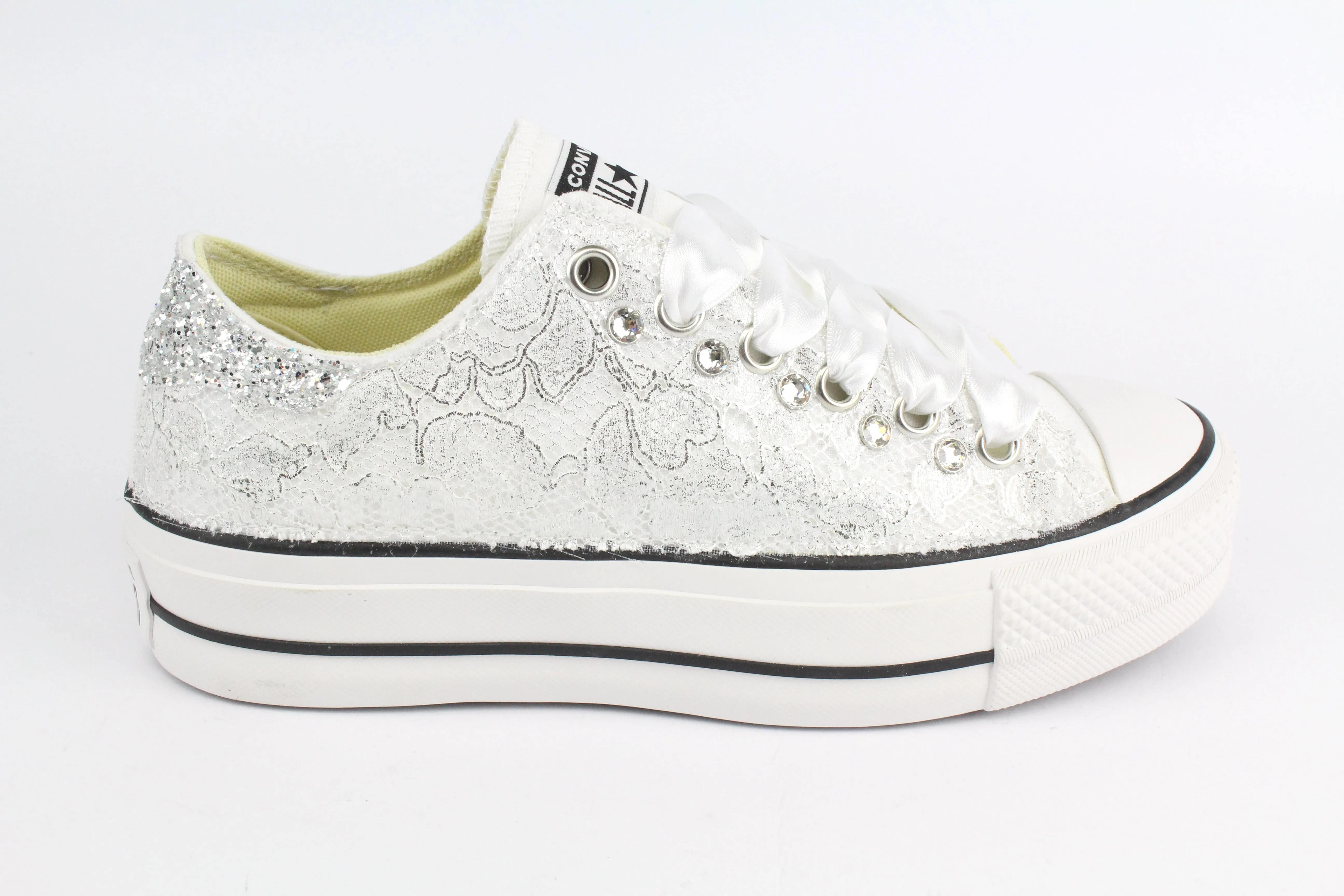Sporty Look Converse All Star Platform Bassa Pizzo Argento & Strass